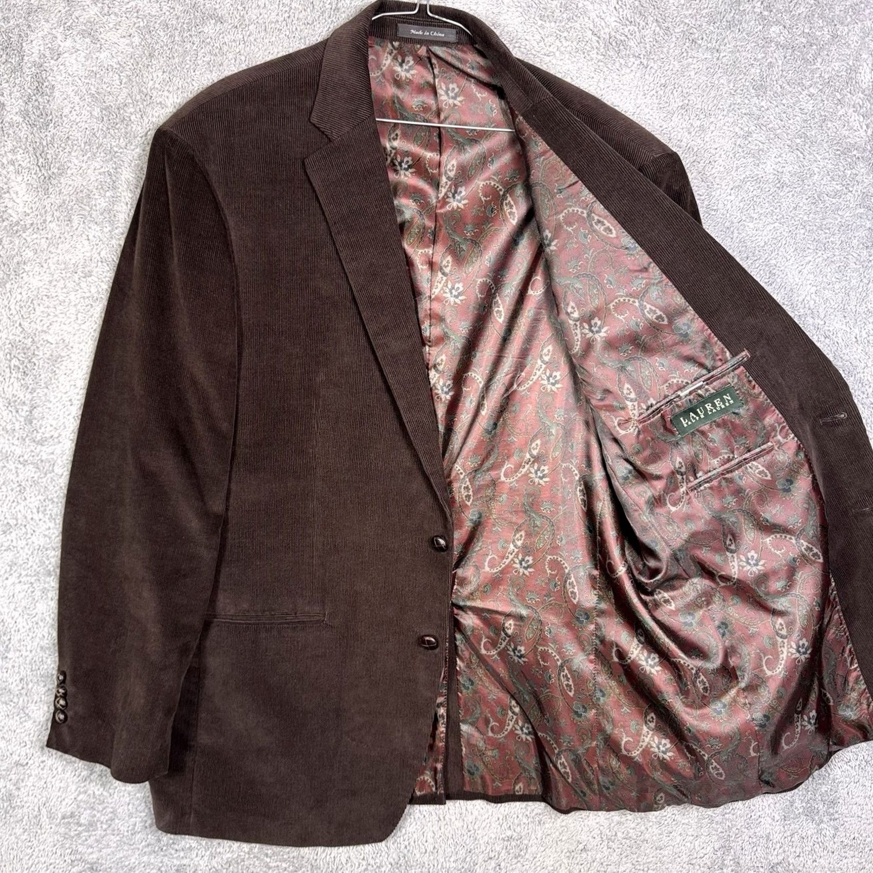 Ralph Lauren Ralph Lauren Sport Jacket Blazer Corduroy Brown Paisley Lined Mens 46L Size 46R - 2 Thumbnail