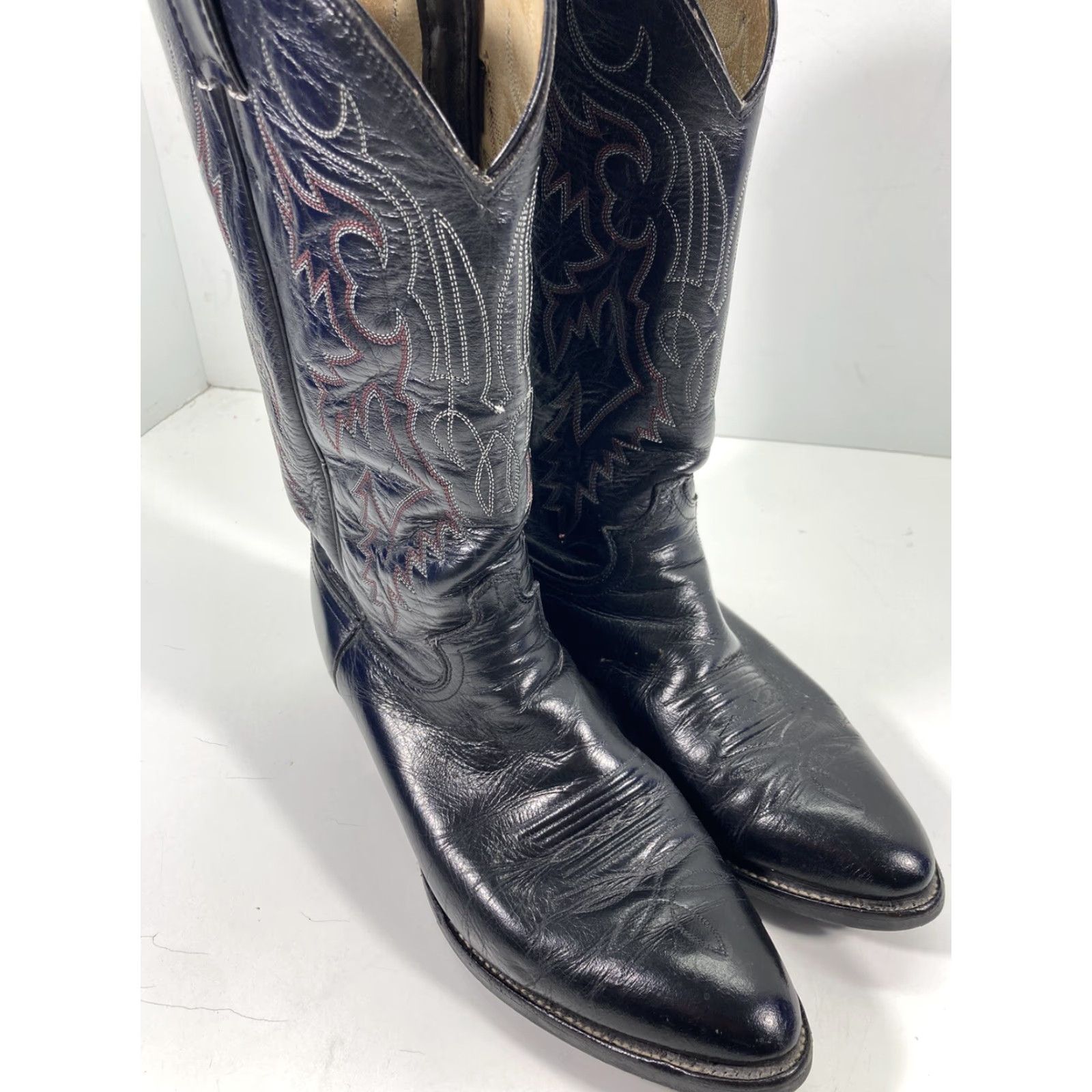 Justin Boots VINTAGE Justin Boots Men 8.5 EE Wide Black Leather Western Cowboy Boot Size US 9 / EU 42 - 2 Thumbnail