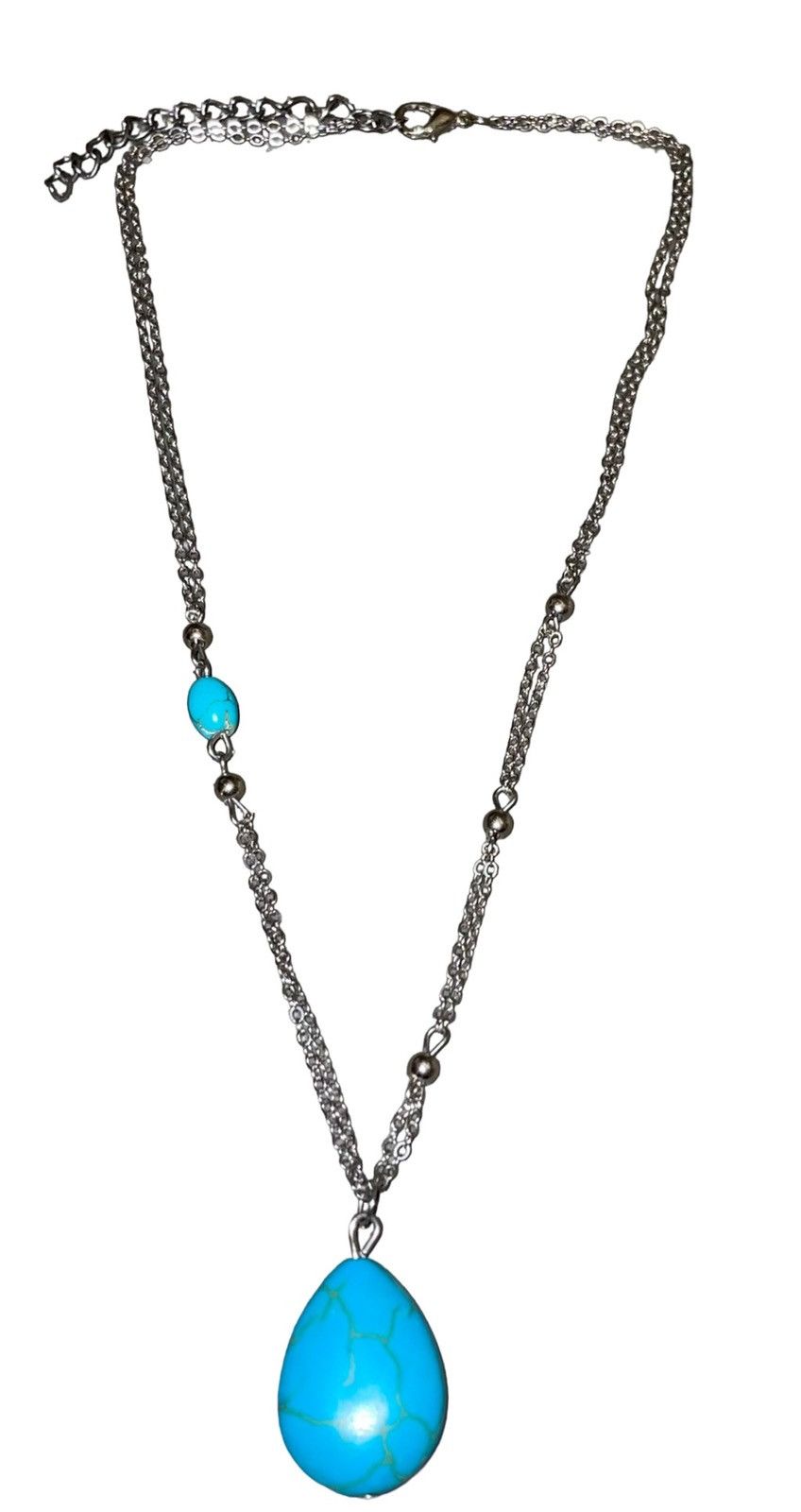 Other Silver Double Chain & Turquoise Bead Necklace by Malta Size ONE SIZE - 11 Thumbnail