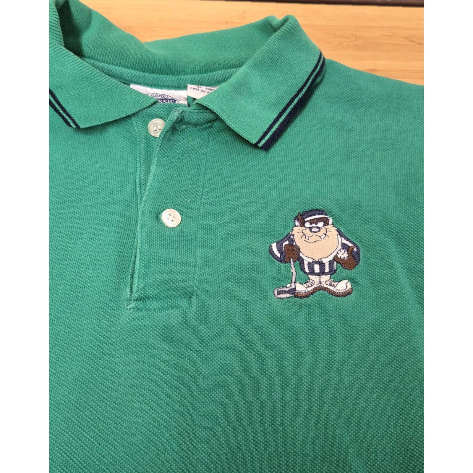 Vintage VINTAGE Looney Tunes Polo Shirt Mens Medium Green Taz Hockey Embroidered Classic Cartoon Size US M / EU 48-50 / 2 - 2 Thumbnail