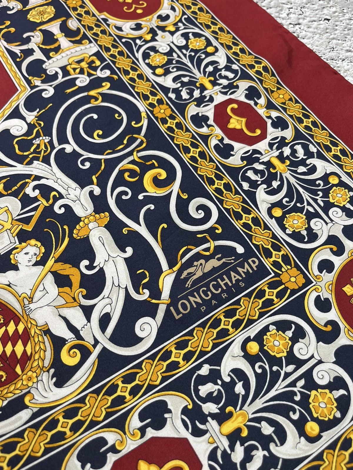 Longchamp Longchamp Vintage Scarf 88x83 Baroque Red Gold Navy France Size ONE SIZE - 7 Thumbnail