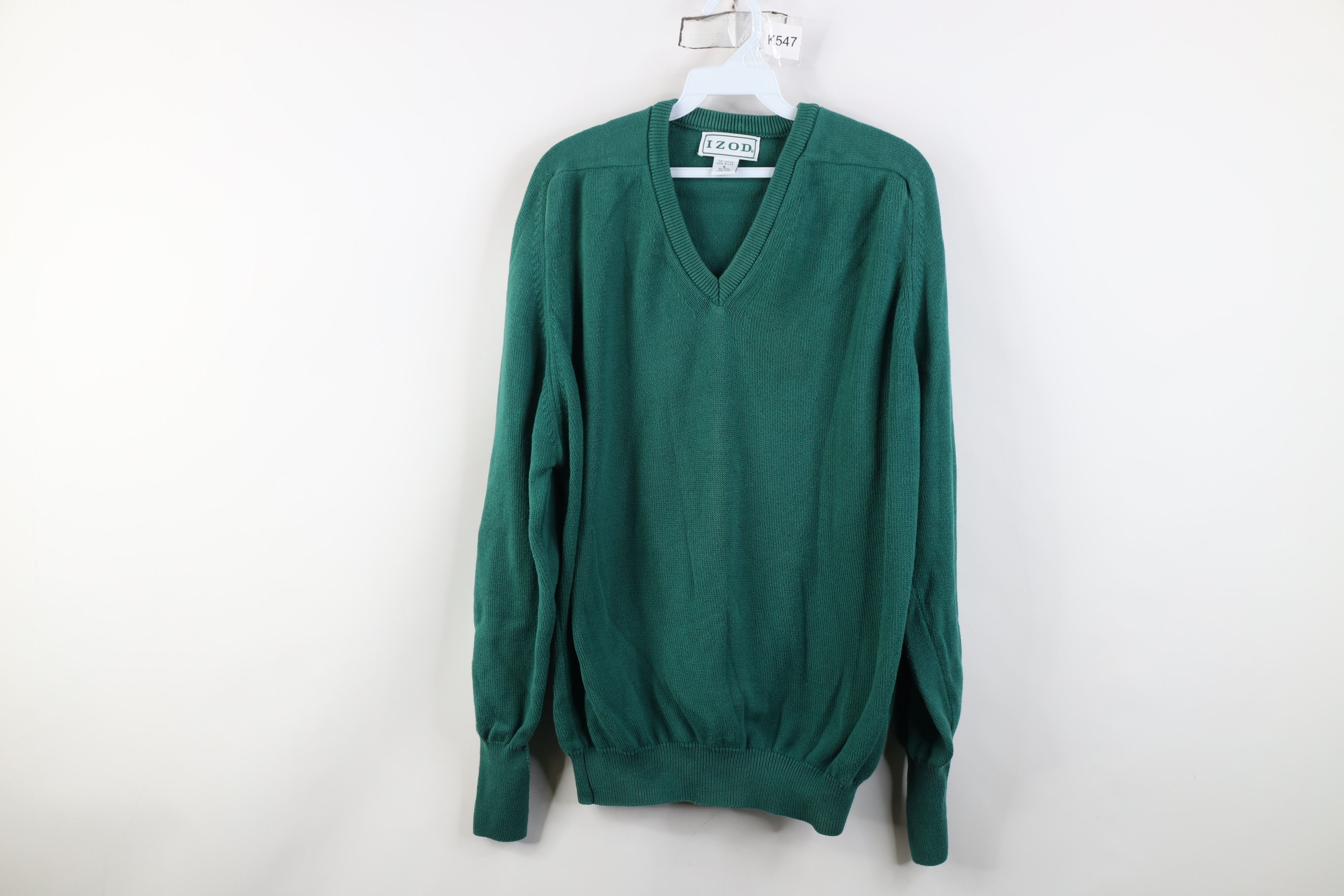 Izod Vintage 90s Izod Cotton Ribbed Knit V-Neck Sweater Green USA Size US L / EU 52-54 / 3 - 1 Thumbnail