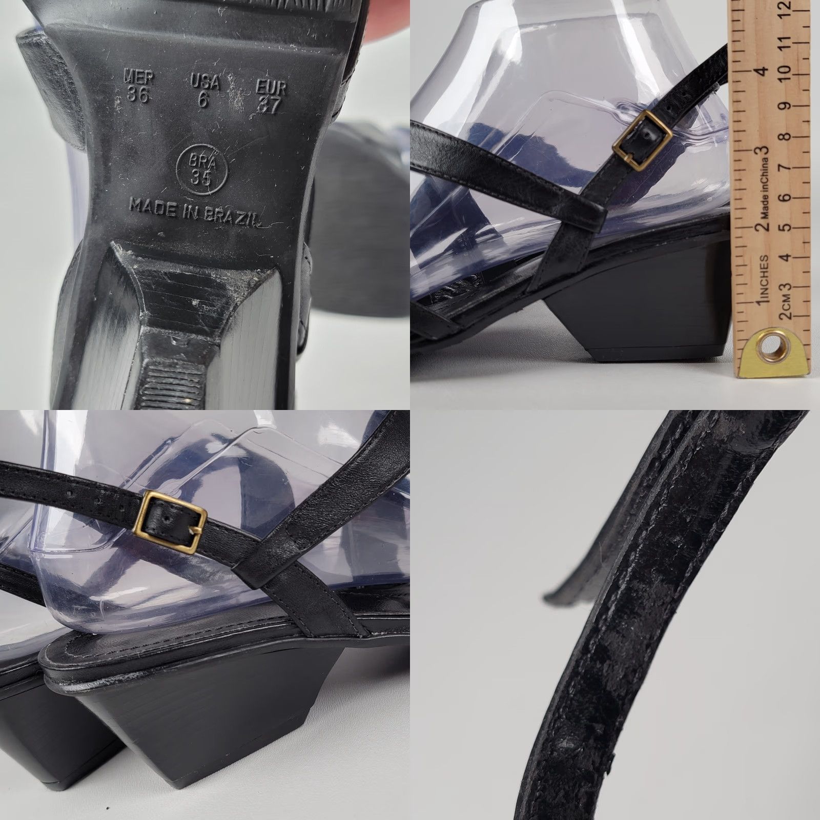 MARIANA by GOLC Black Sandal Heel Open Toe Ankle Strap Leather Size 6 US 6 EU 37 Womens Shoes