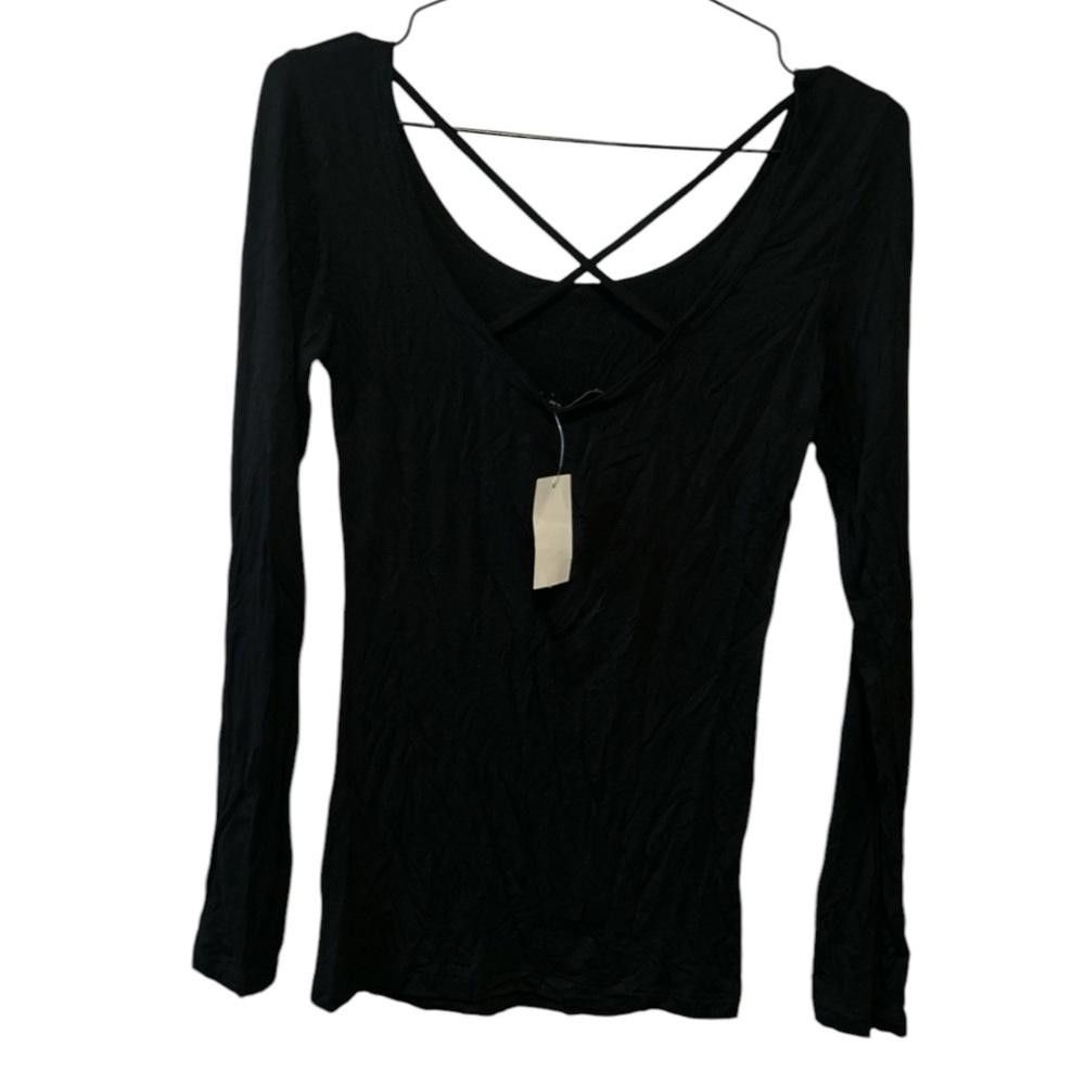 Designer American Dream Black Long Sleeve Cross Back Top - Size XS Size XS / US 0-2 / IT 36-38 - 2 Thumbnail