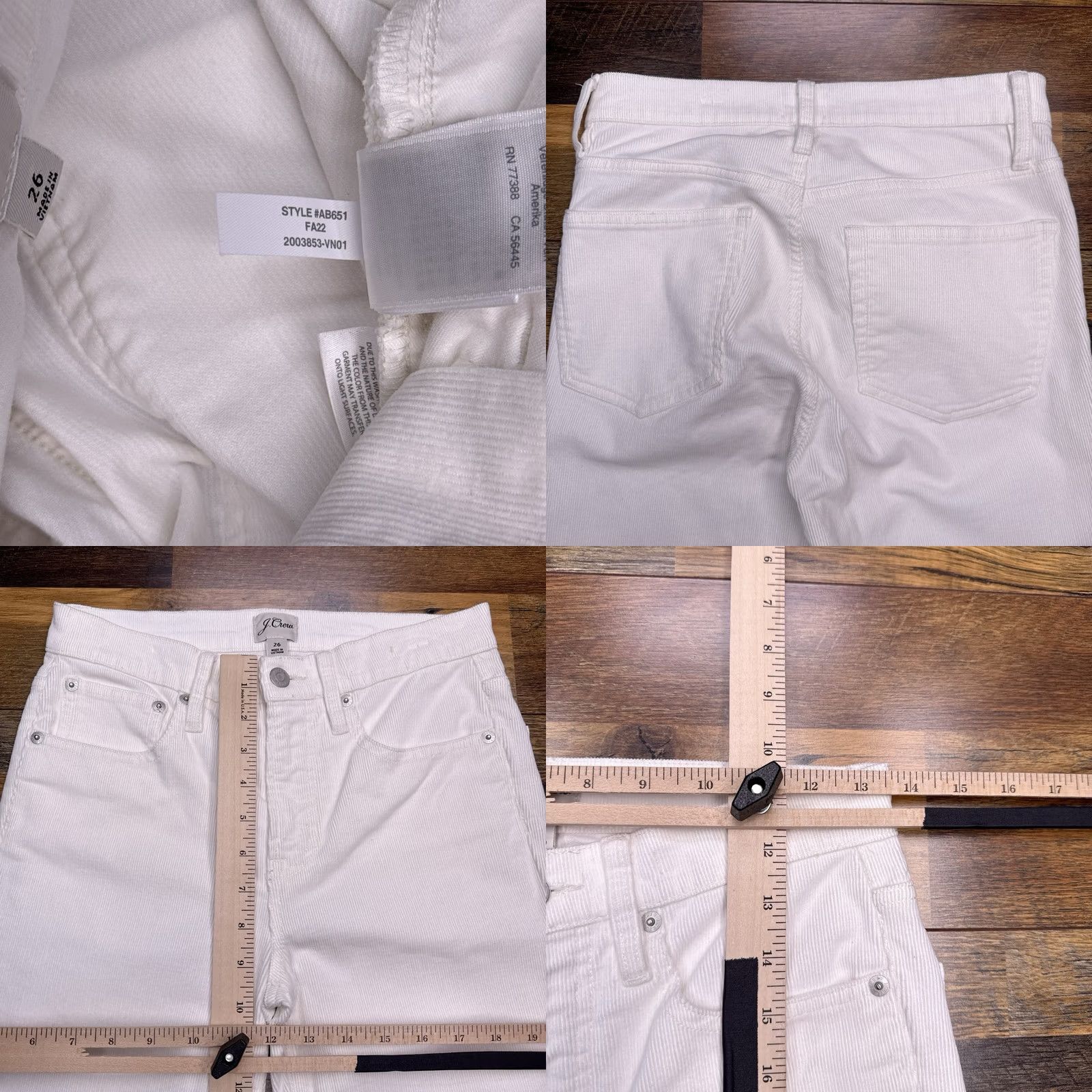J.Crew J.CREW Pants Womens Slim Straight Corduroy 26 White Mid Rise Stretch Chino Flat Front Button Zip Size 26" / US 2 / IT 38 - 8 Thumbnail