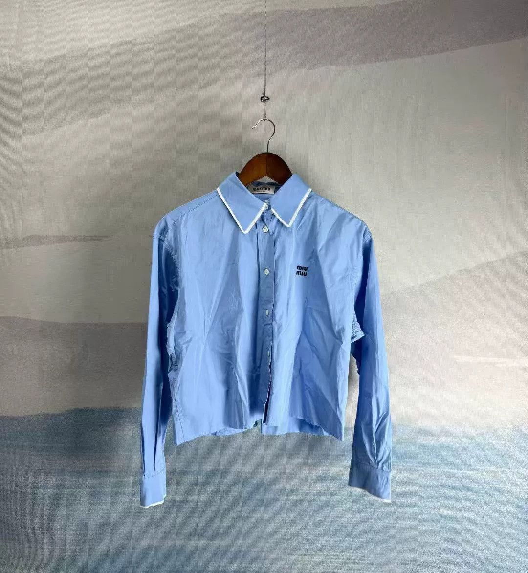 Miu Miu Miu Miu Blue Paneled Letter Button Shirt Size XS / US 0-2 / IT 36-38 - 1 Thumbnail