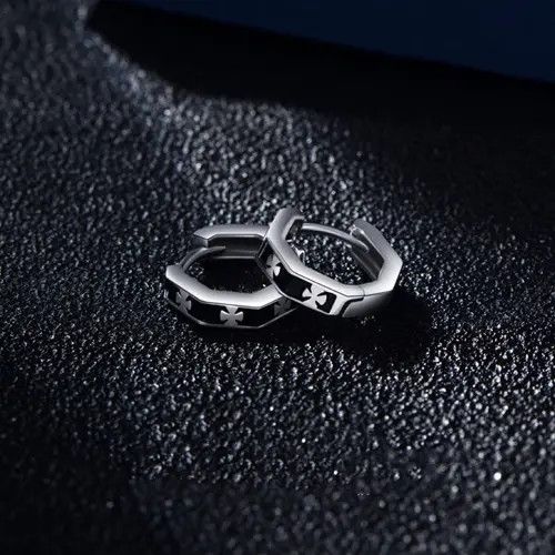 Other × Sterling Silver 925 Silver Plated Cross Hoop Earrings for Men Women Size ONE SIZE - 3 Thumbnail