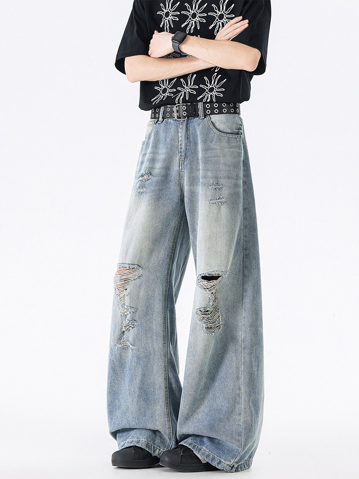 Vintage Men's High-Street Retro Distressed Blue Jeans Size US 32 / EU 48 - 3 Thumbnail