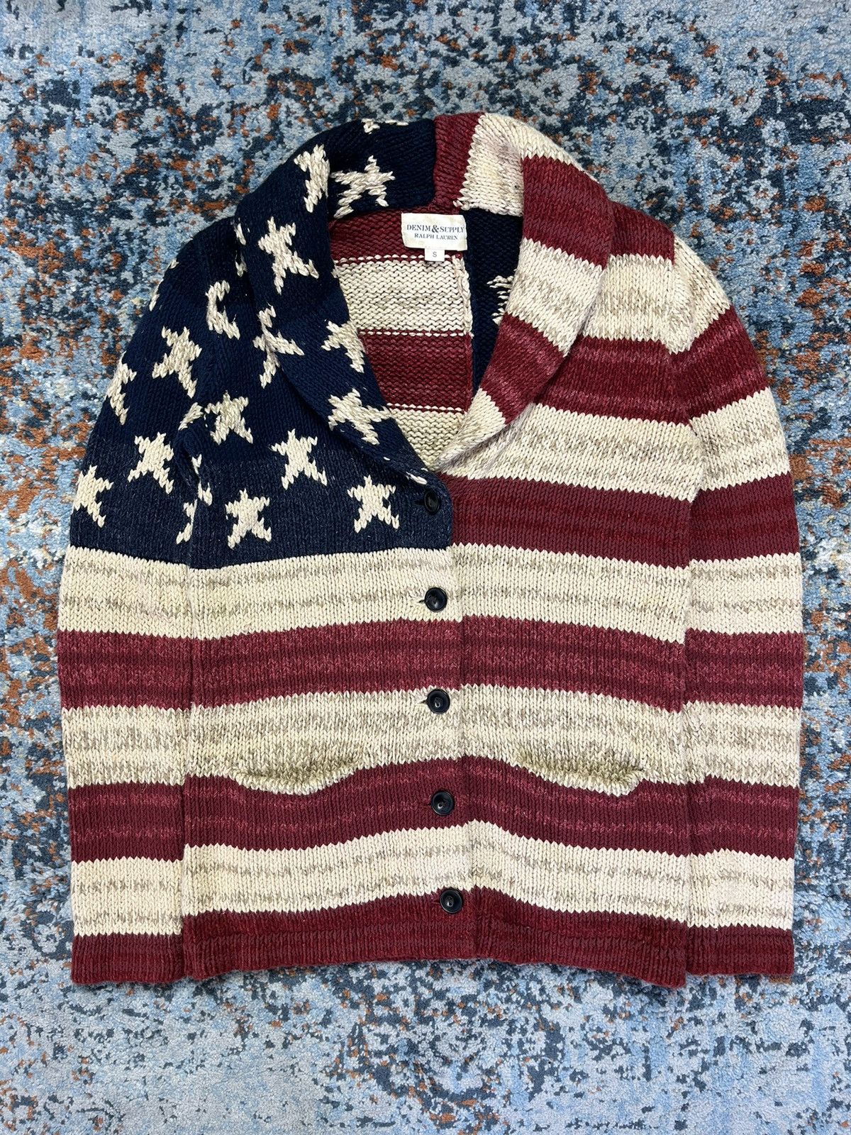 image of Denim And Supply Ralph Lauren x Polo Ralph Lauren Ralph Laurent American Flag Knit Cardigan Pharrel