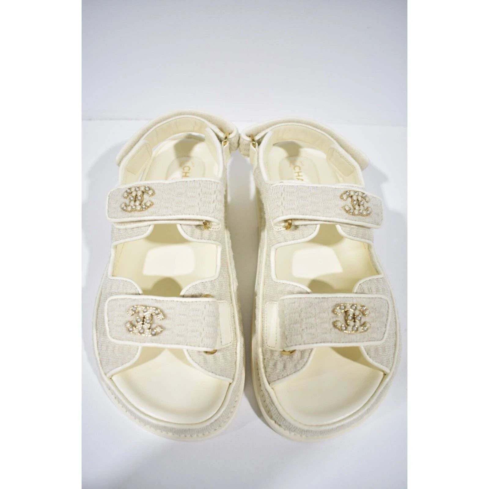 Chanel Chanel 22S Ivory White Knit CC Logo Mule Slide Strap Size US 6.5 / IT 36.5 - 2 Thumbnail
