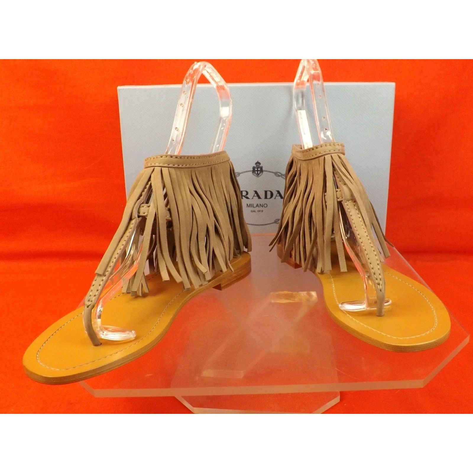 Prada PRADA 1Y70 BEIGE SUEDE FRINGE BUCKLES THONG FLAT SANDALS 36 Size US 6 / IT 36 - 2 Thumbnail