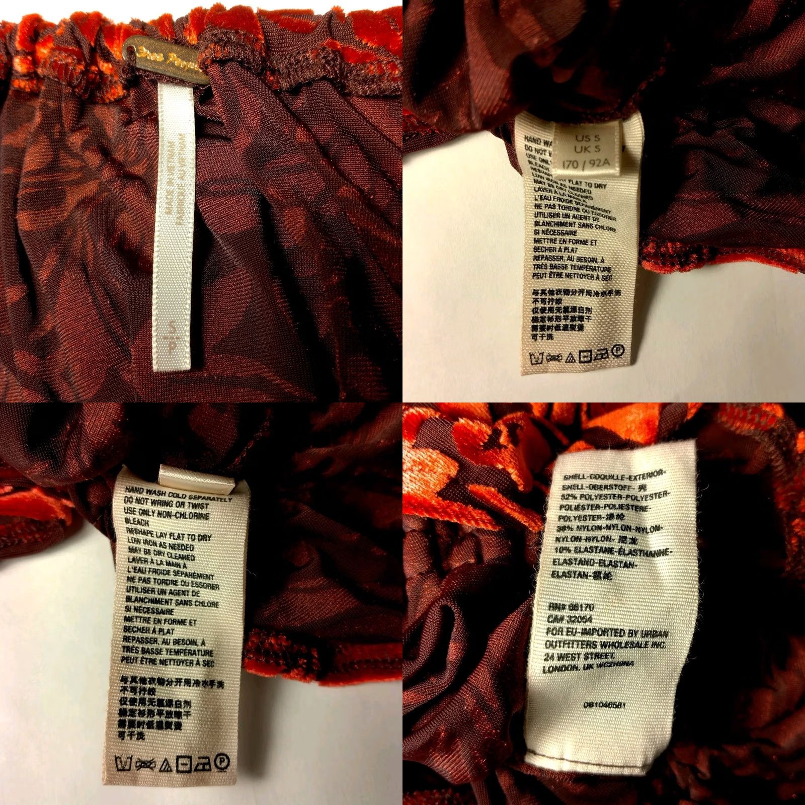 Free People Free People Shirt S Red Floral Velour Crop V-Neck Puff Sleeve Ruffle Velveteen Dream Blouse Size S / US 4 / IT 40 - 9 Thumbnail