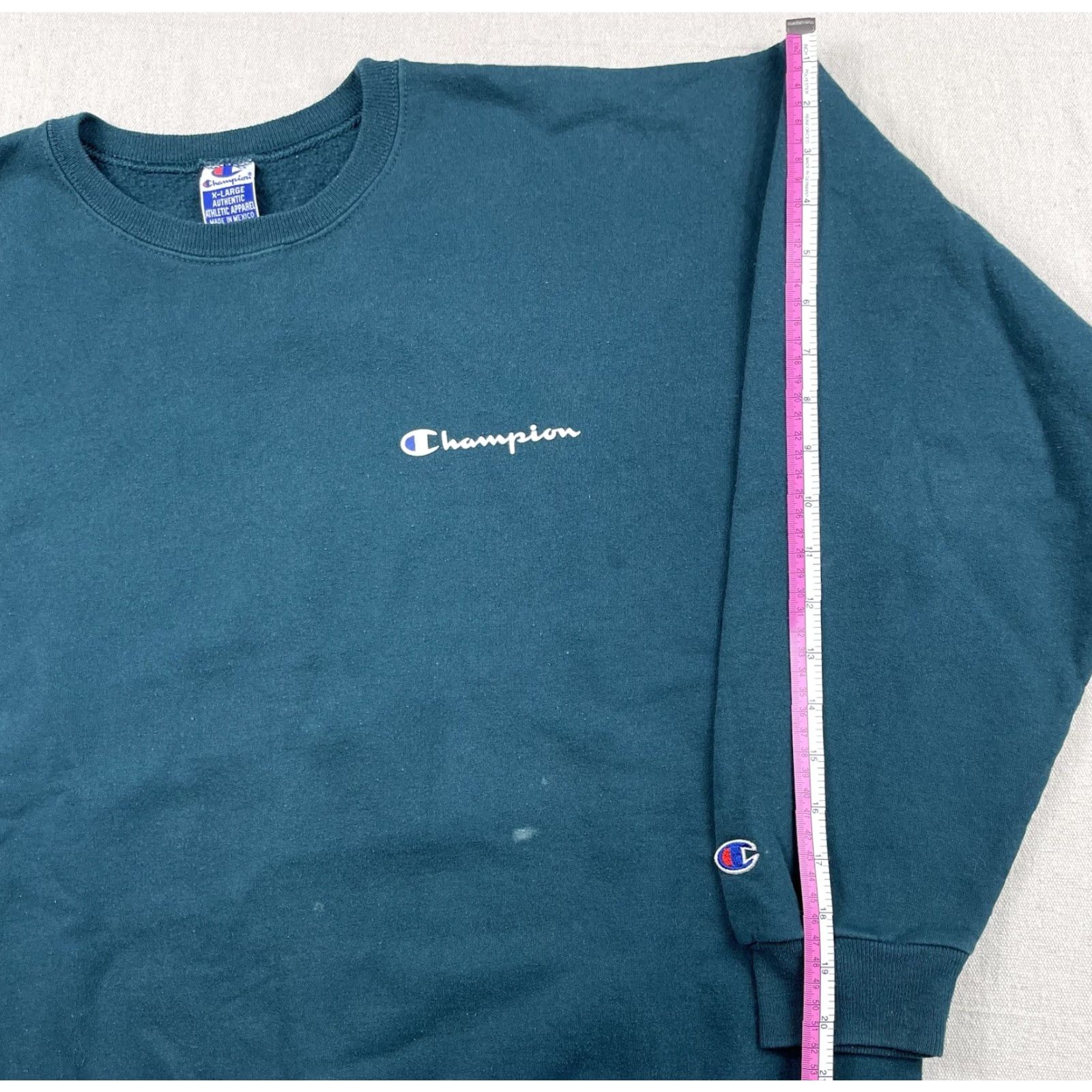 Champion VINTAGE Champion XL 90s Crewneck Sweatshirt Pullover Spell Out Logo Teal Mens Size US XL / EU 56 / 4 - 7 Thumbnail