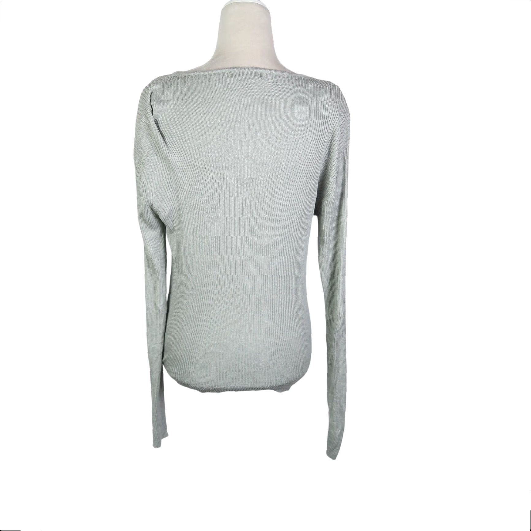 Liz Claiborne VINTAGE Liz Claiborne Light Grey Rib Knit Silk Sweater L 90s Women Pullover Long Sleeve Solid Pattern Casual Workwear Fall Spring Size L / US 10 / IT 46 - 4 Thumbnail