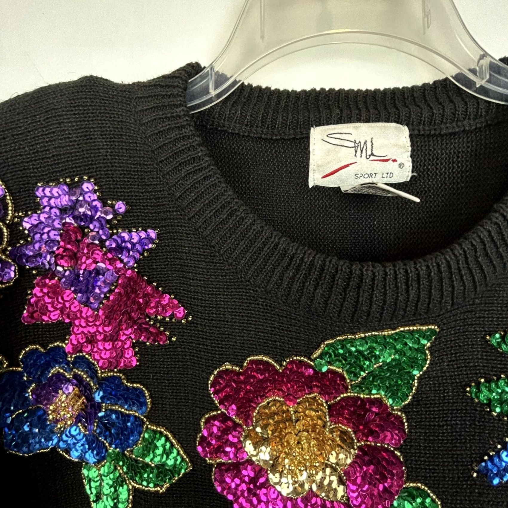 Etro VINTAGE Sequin Sweater Large Floral 90s Retro Black Party Event Womens Size L / US 10 / IT 46 - 5 Thumbnail