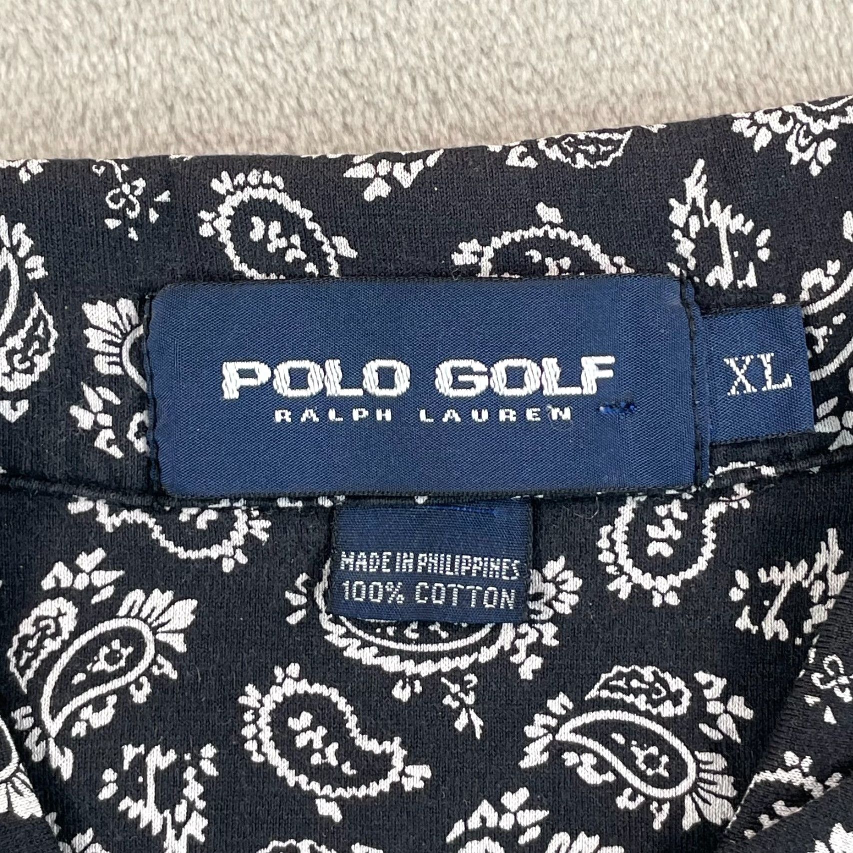 Polo Ralph Lauren VINTAGE Polo Ralph Lauren Polo Shirt Men XL Black White Paisleys AOP Short Sleeve Size US XL / EU 56 / 4 - 2 Thumbnail