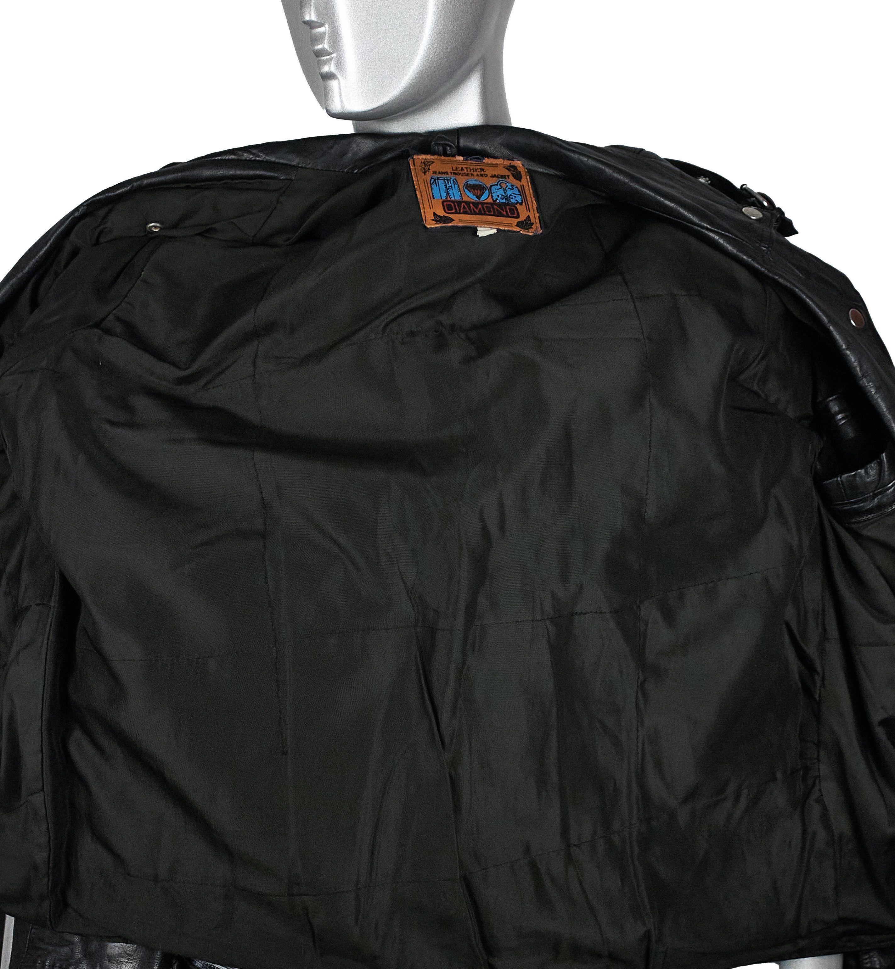 Vintage Vintage 80s Diamond Black Leather Motorcycle Biker Jacket Size US M / EU 48-50 / 2 - 12 Thumbnail