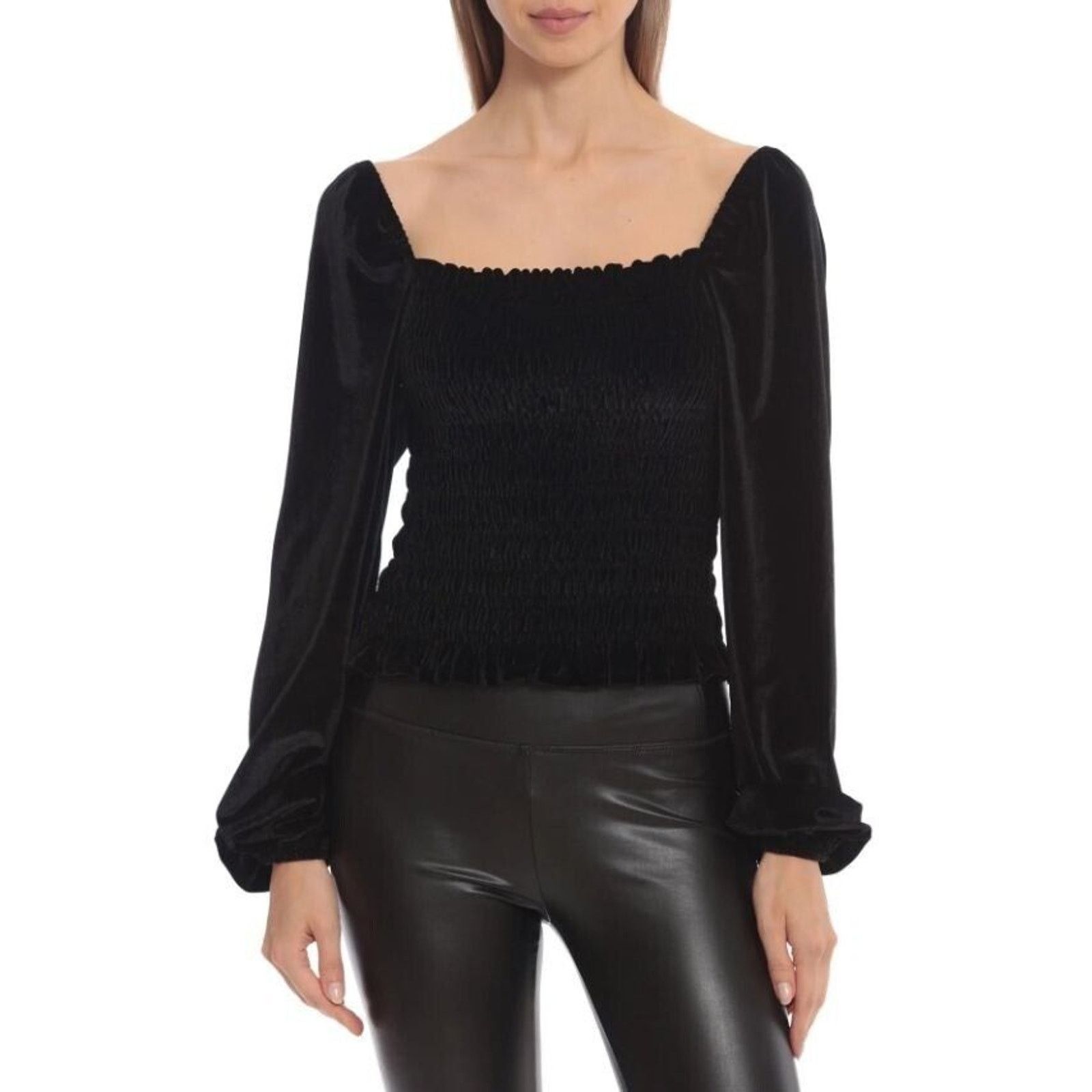 Babylon Bagatelle Womens Velvet Smocked Top Whimsygoth Fairy Grunge Size L / US 10 / IT 46 - 2 Thumbnail