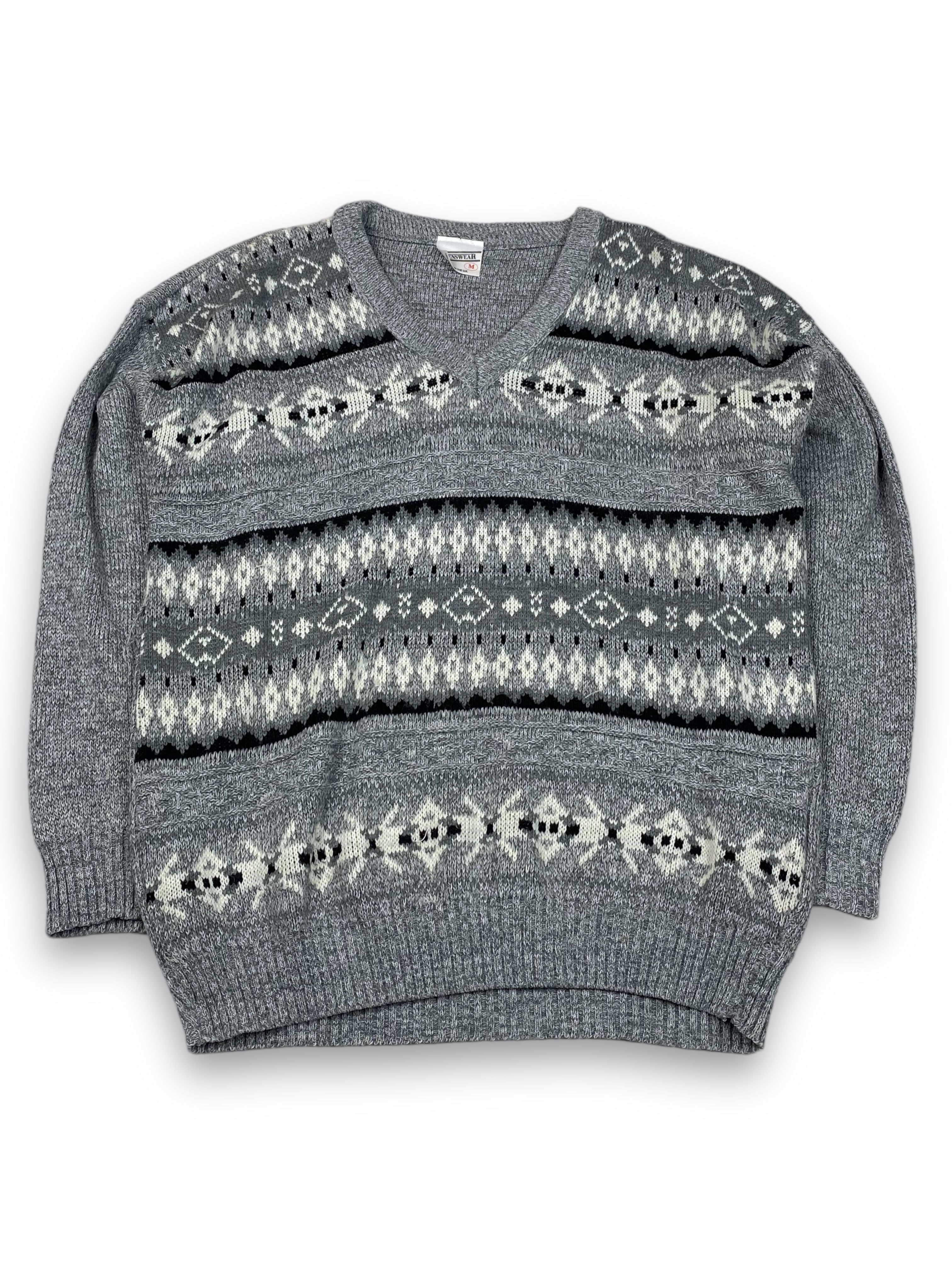 Pre-owned Avant Garde Vintage Menswear Crazy Print V-neck Sweater M691 In Grey