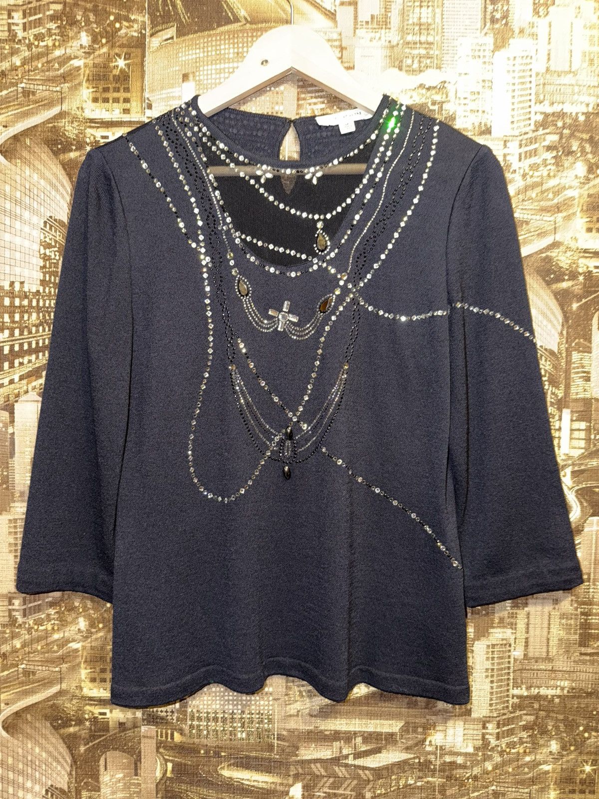 St. John Women's St. John Black & Silver Beaded Crew Neck Sweater Size M / US 6-8 / IT 42-44 - 1 Thumbnail