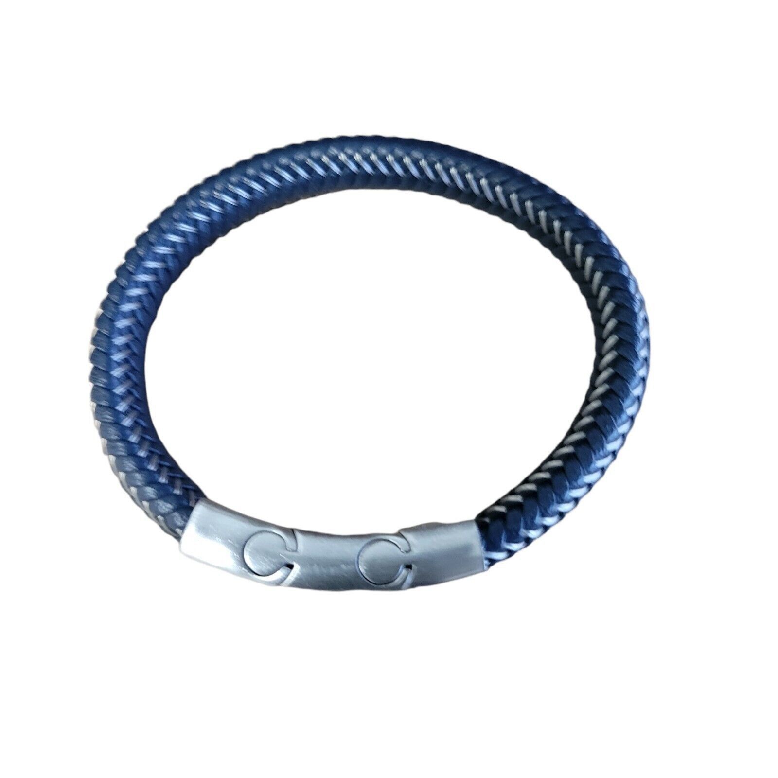 Macys Men's Simone Blue Leather Braided Bracelet In Stainless Size ONE SIZE - 1 Thumbnail