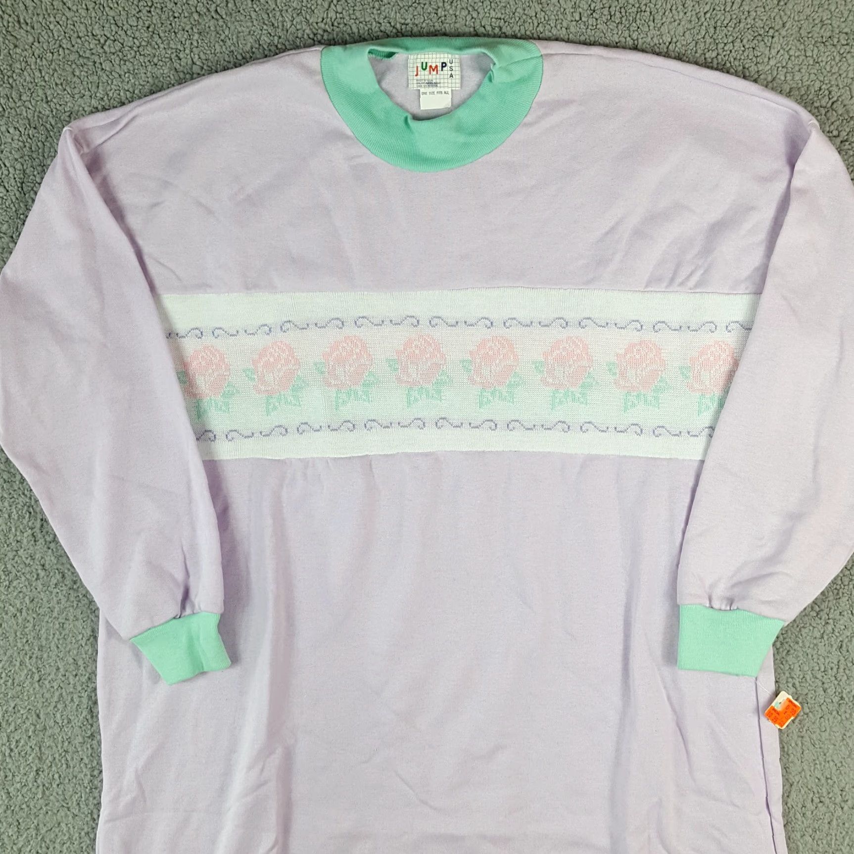 Vintage VINTAGE Jump 90s Pink Floral Long Sleeve Sweatshirt One Size Knit Crewneck Pullover Womens Size ONE SIZE - 2 Thumbnail