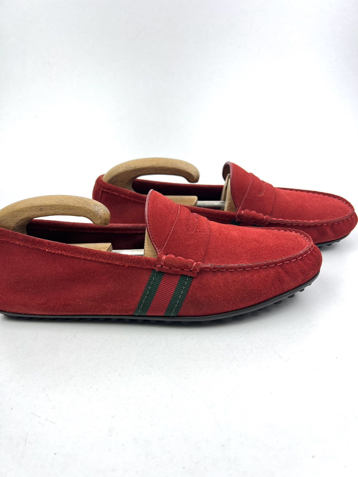 Gucci GUCCI Loafers Drivers Leather Shoes Web Stripe Red Men's Size US 8.5 / EU 41-42 - 5 Thumbnail