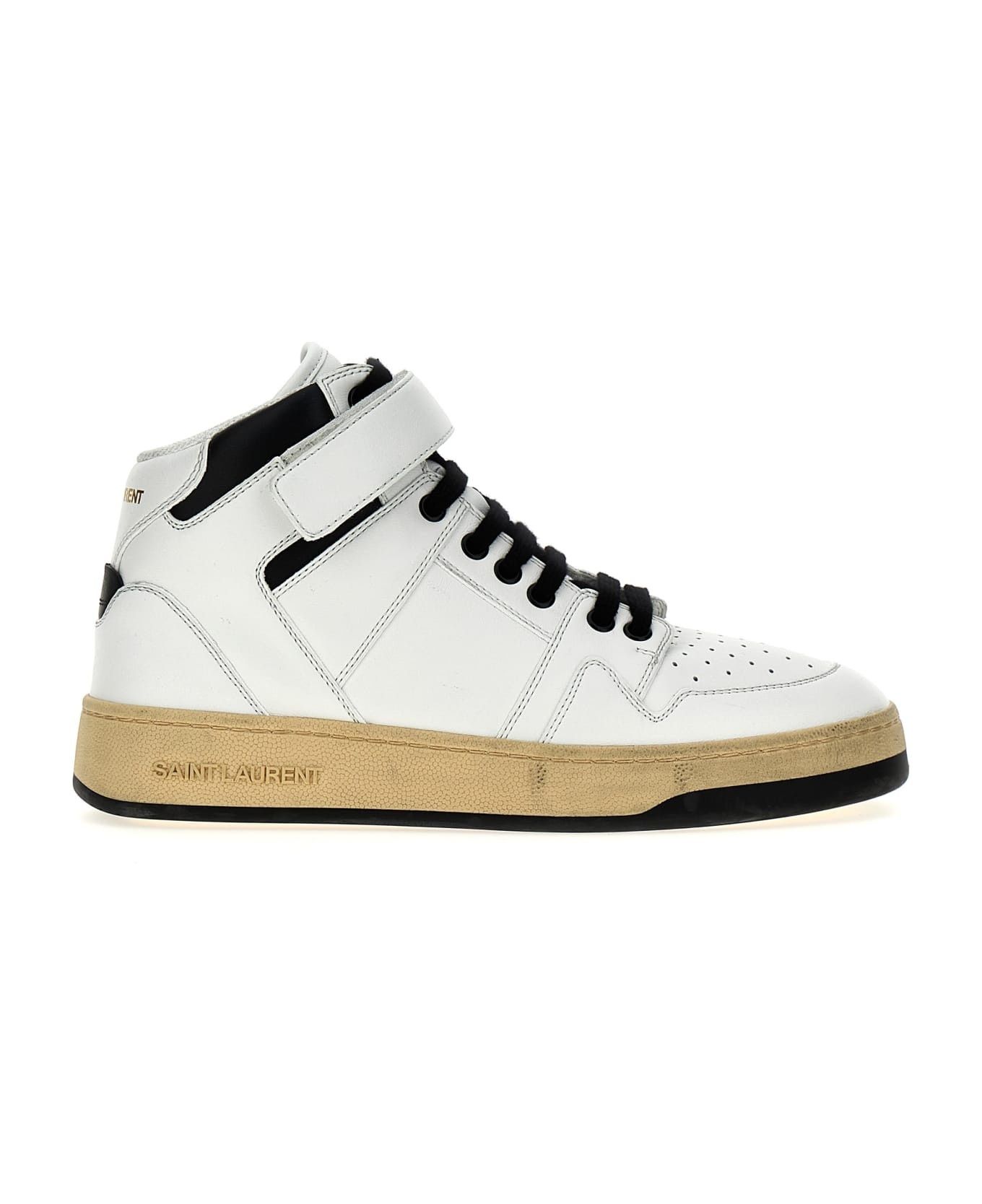 Saint Laurent Paris o1bcso1str1225 Lax Mid Top Sneakers in White/Black Size US 6 / EU 39 - 1 Thumbnail