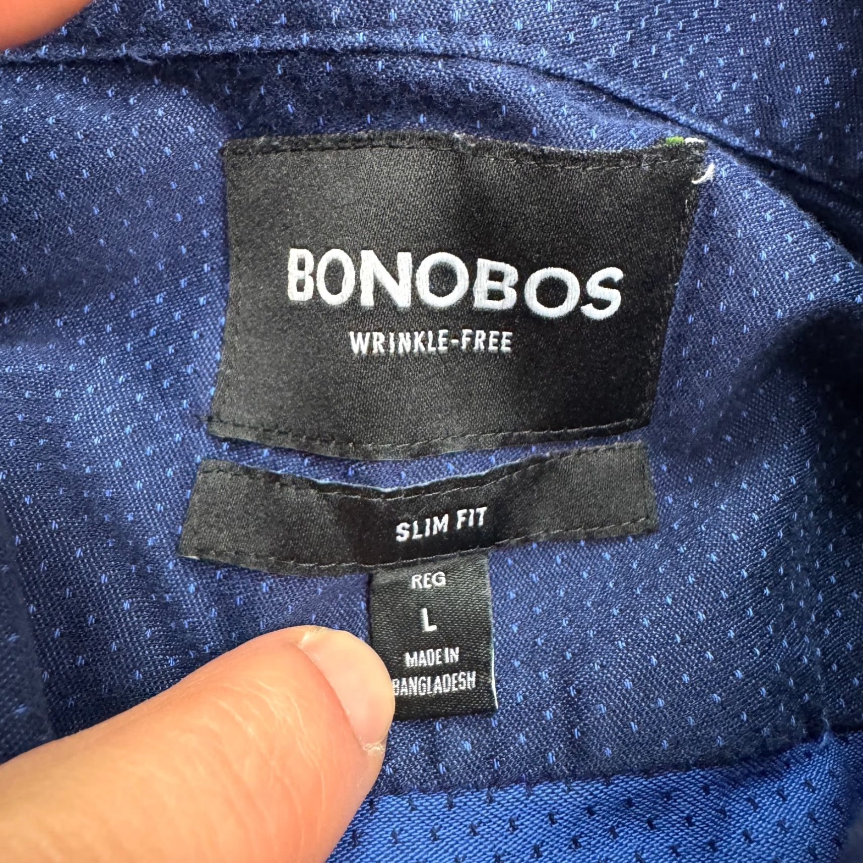 Bonobos Bonobos Dress Shirt Mens Large Blue Textured Polka Dot Slim Fit Cotton Shirt Size 42R - 6 Thumbnail