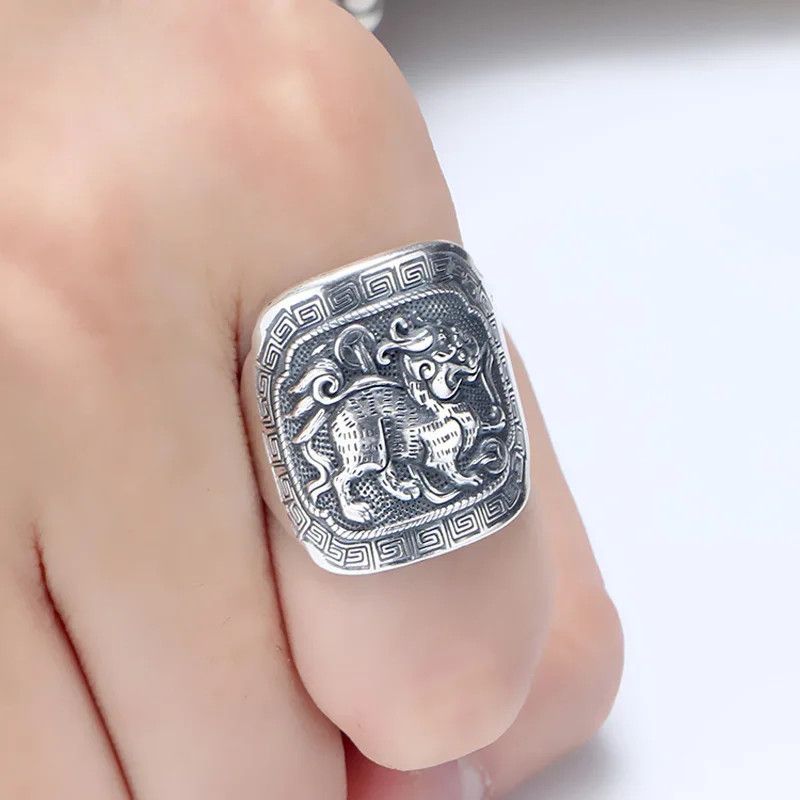 Vintage Resizable Ethnic Style Square Divine Beast 990 Thai Ring Size ONE SIZE - 1 Thumbnail