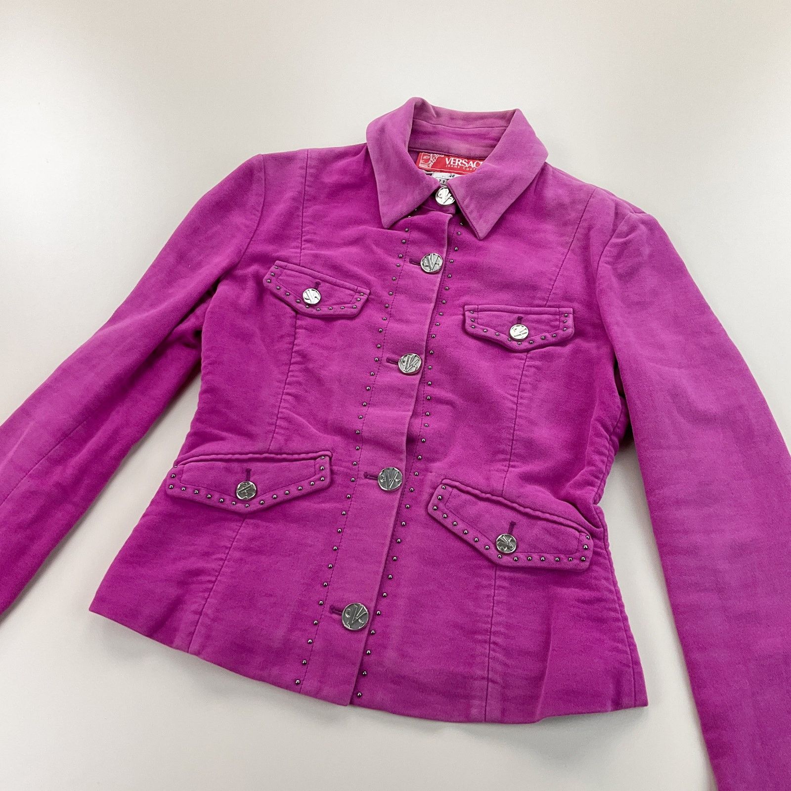 Versace Vintage RARE Versace 90s Button Jacket - Womens Small pink Size S / US 4 / IT 40 - 3 Thumbnail