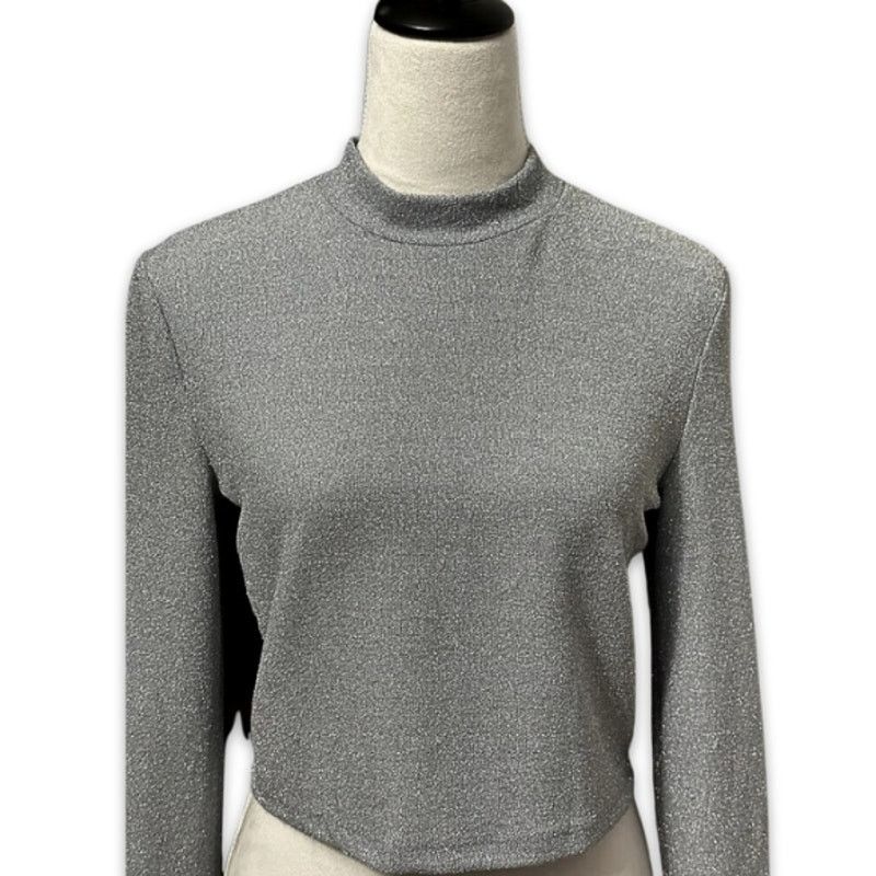 Other Elodie Crop Top Mock Neck Cutout Detail Shiny Gray/Silver XL Size XL / US 12-14 / IT 48-50 - 2 Thumbnail