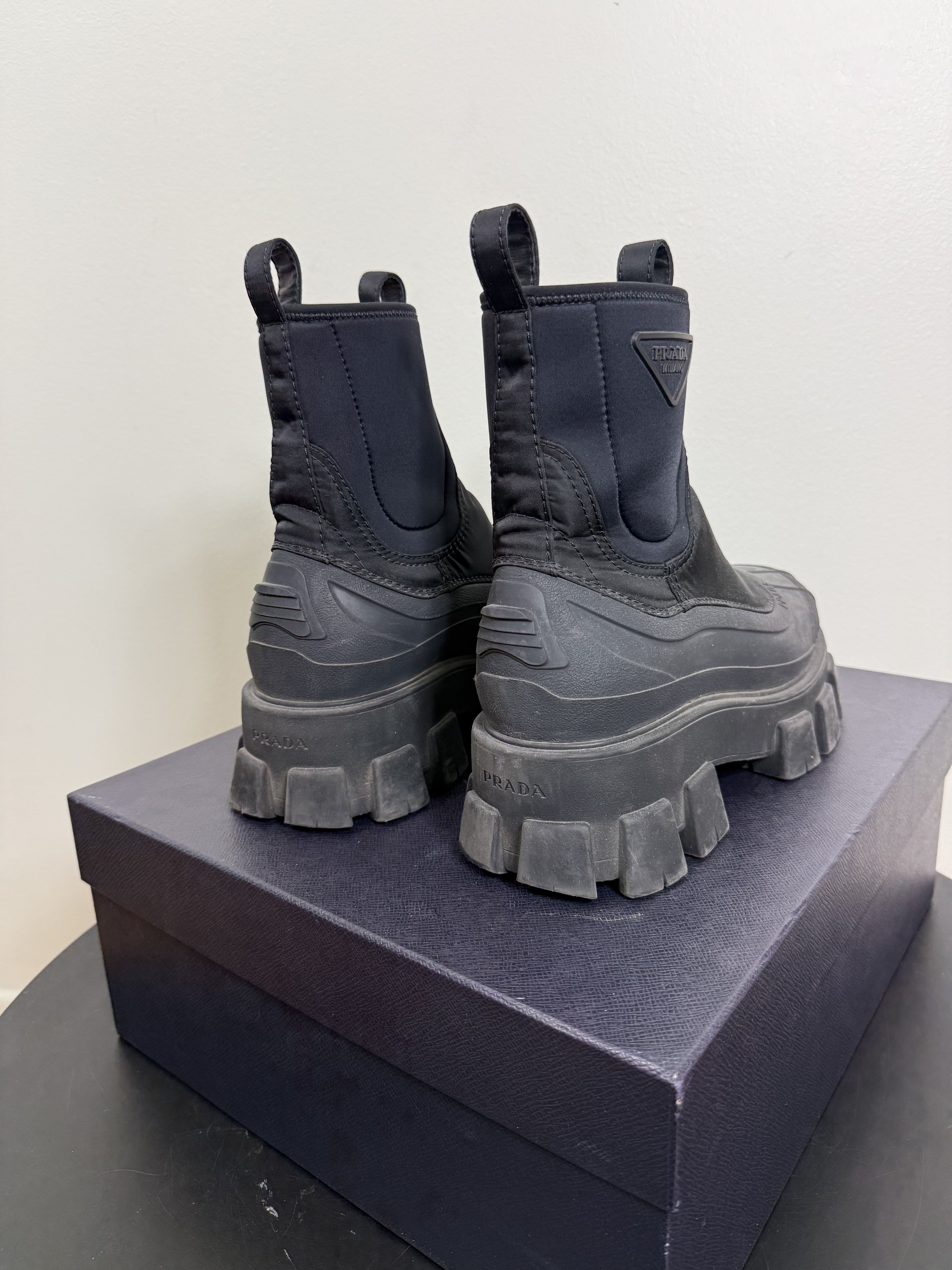 Prada Black Nylon Gabardine Rubber Triangle Logo Duck Boots Size US 9 / EU 42 - 4 Thumbnail