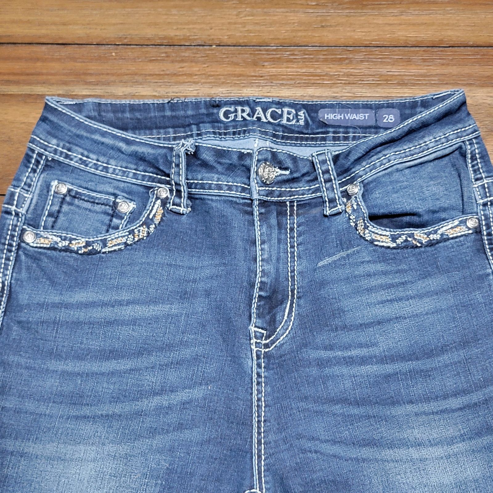 Grace in LA Grace In LA Jeans w/ Raw Hem Bell Bottoms & Bling - Size 28 Size 28" / US 6 / IT 42 - 2 Thumbnail