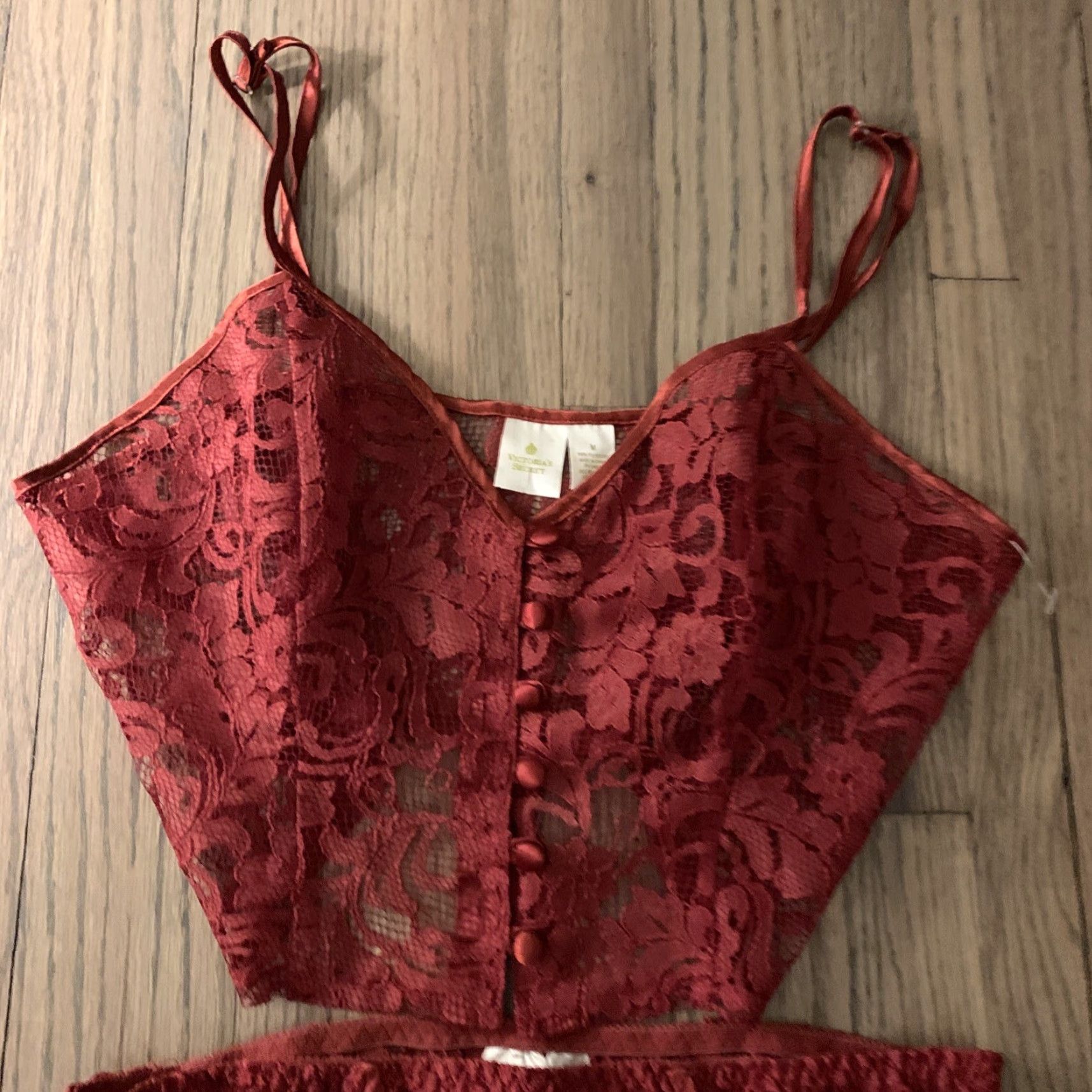 Victoria's Secret VINTAGE Victoria's Secret LACE Bikini Panty Bralette Set M RED BURGANDY Sexy NSFW NWOT Size ONE SIZE - 4 Thumbnail