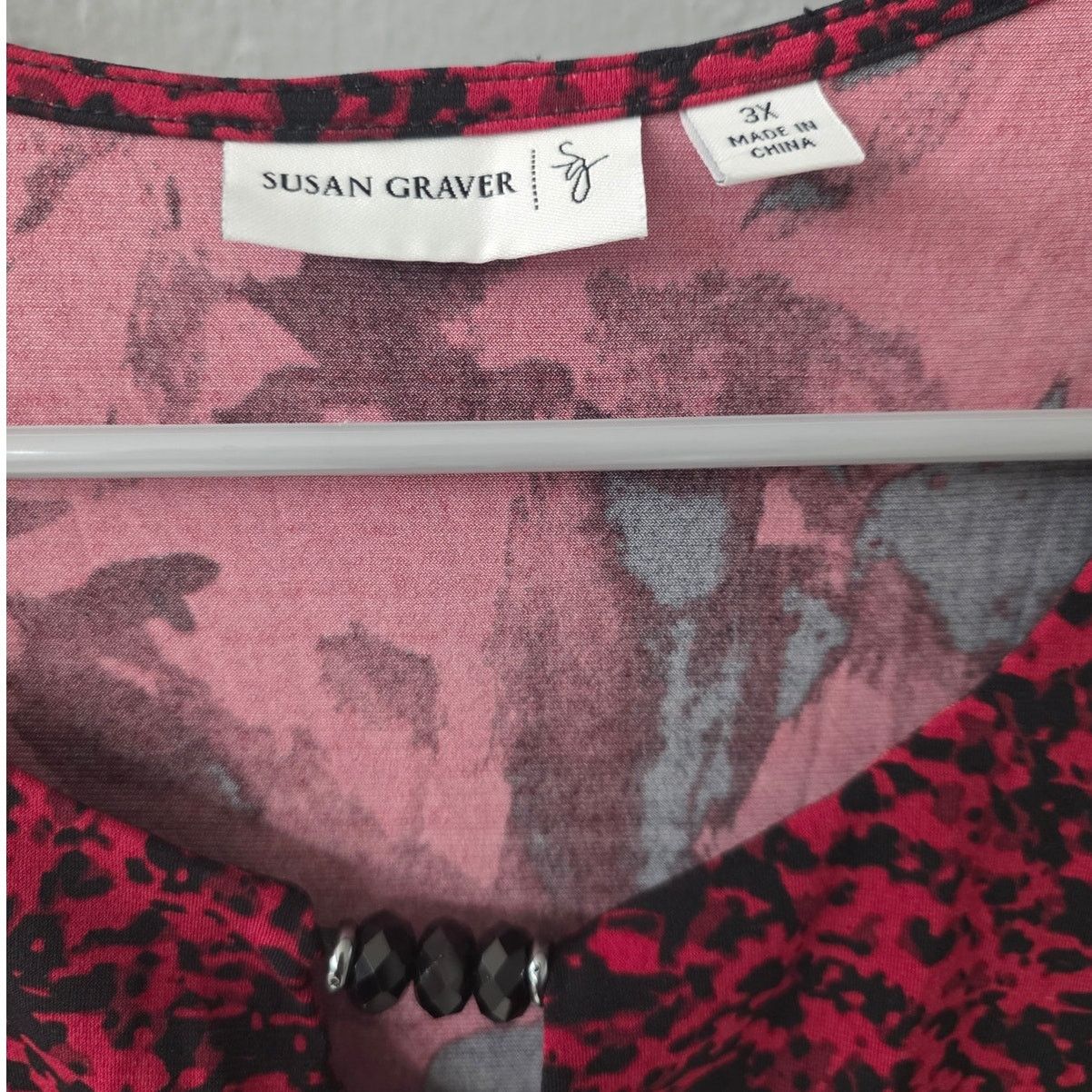 Other Susan Graver Red and Black Print Stretchy Blouse - 3X Size 3XL / US 20-22 - 3 Thumbnail