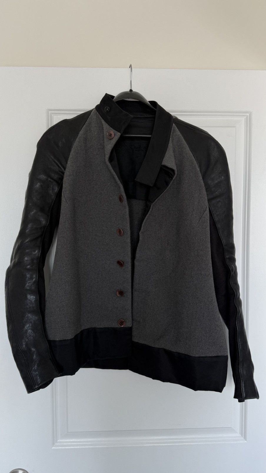 Rick Owens Rick Owens Grey Wool & Black Leather Jacket Size US M / EU 48-50 / 2 - 1 Thumbnail