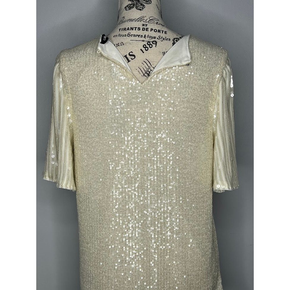 Other Whisper Cream Sequin Sparkly Flutter Sleeve Back Keyhole Top Size L / US 10 / IT 46 - 16 Thumbnail