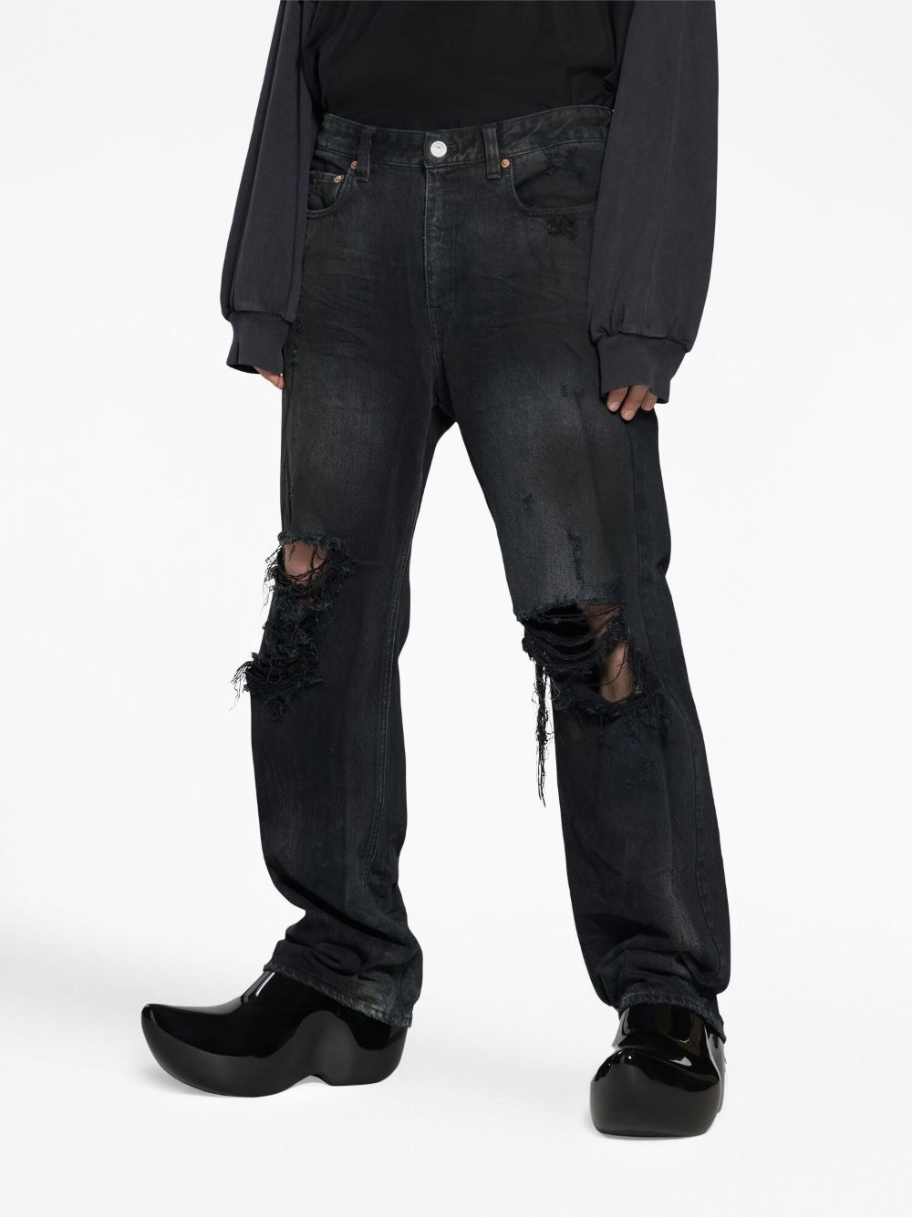 Balenciaga o1s1rm0925 Medium Fit Ripped Pants in Black Size US 34 / EU 50 - 5 Thumbnail