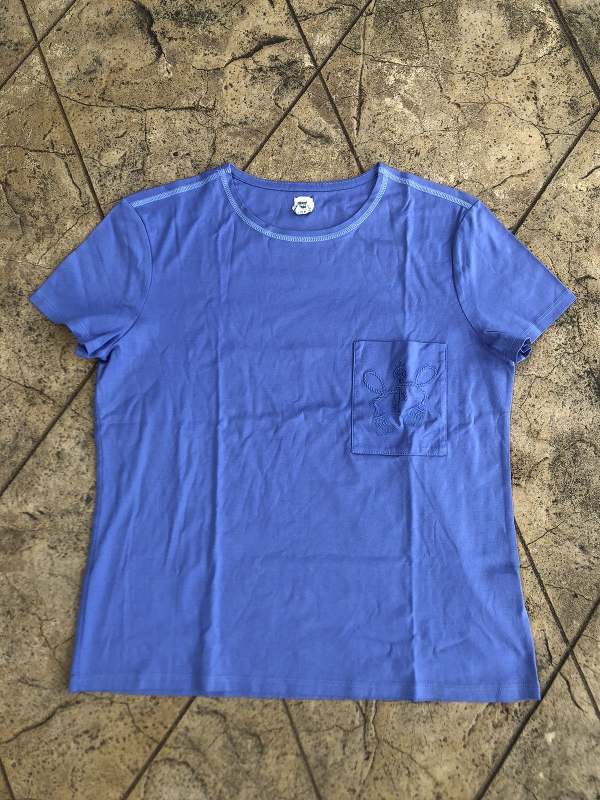 Designer × Hermes × Vintage Hermes blue embroidered pocket micro t-shirt Size M / US 6-8 / IT 42-44 - 1 Thumbnail