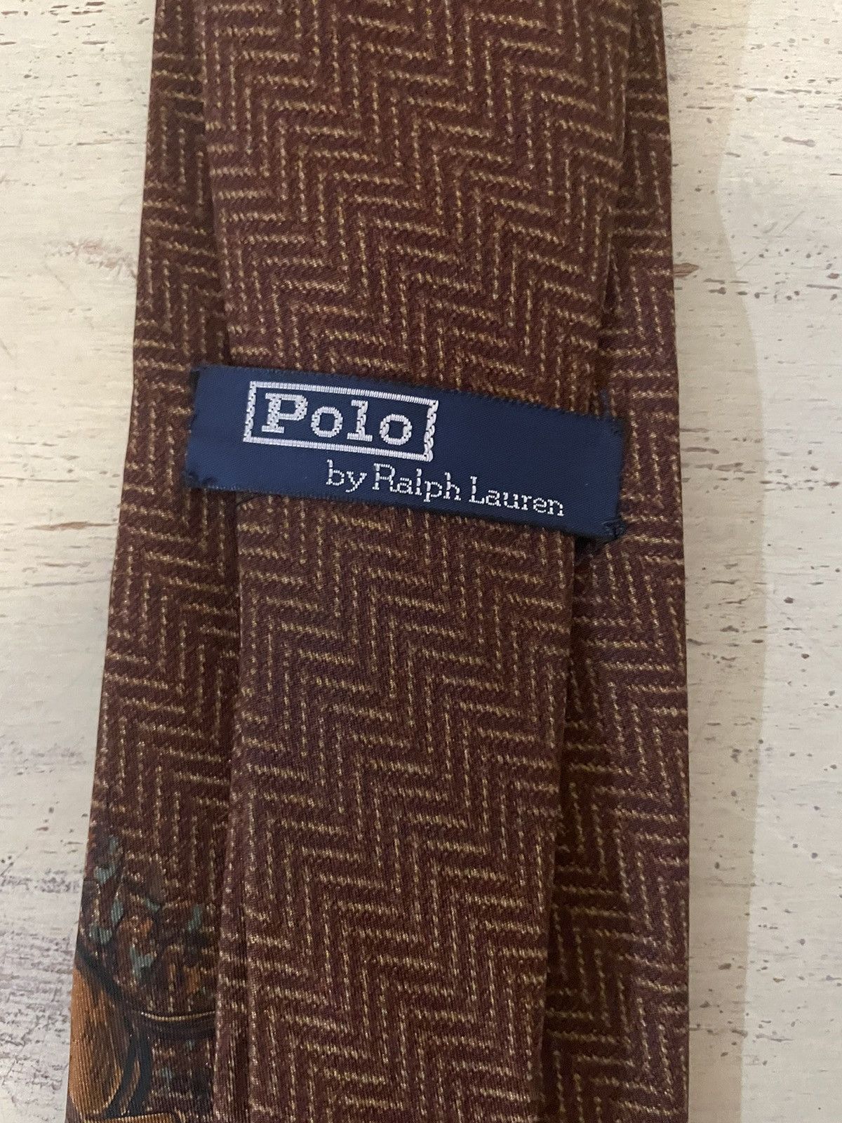Polo Ralph Lauren × Vintage Rare Herringbone-Jumper Print Silk Tie Size ONE SIZE - 6 Thumbnail