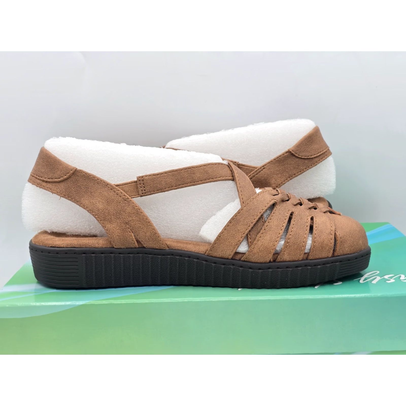 Vintage Easy Street Hue Women's Slip On Tan Sz 6 M - Tan Flat Casual Shoe Adult Female Size 6 M Leather-Look Synthetic Loafers & Moccasins Women Size US 6 / IT 36 - 6 Thumbnail