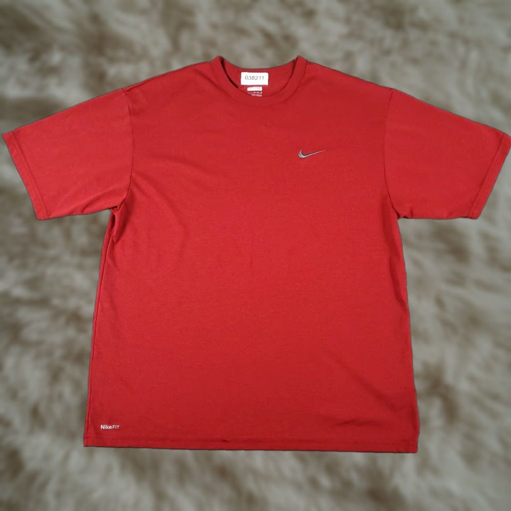 Nike Nike T Shirt Mens Size Medium Red Swoosh Casual Short Sleeve Adult Crew Neck Logo Cotton Blend Regular - Sports Modern Classic Mens Size US M / EU 48-50 / 2 - 1 Thumbnail