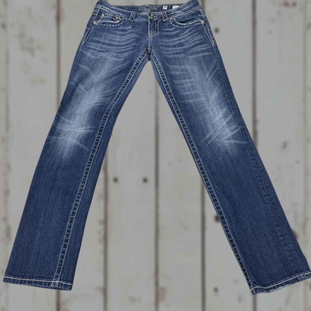 Miss Me Miss Me Jeans Womens 30 Blue Skinny Embellished Rhinestone Flap Pockets JP6003S Size 30" / US 8 / IT 44 - 1 Thumbnail
