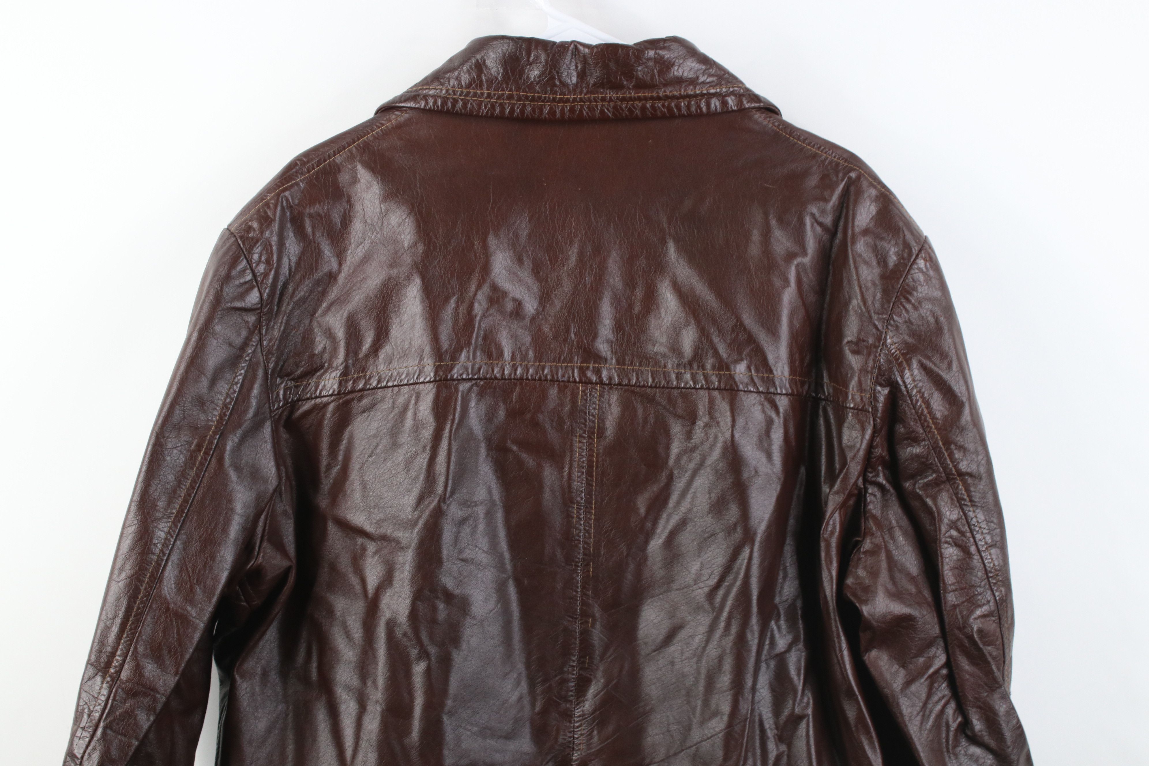 Vintage Vintage 70s Streetwear Leather Collared Jacket Brown USA Size US XXL / EU 58 / 5 - 14 Thumbnail