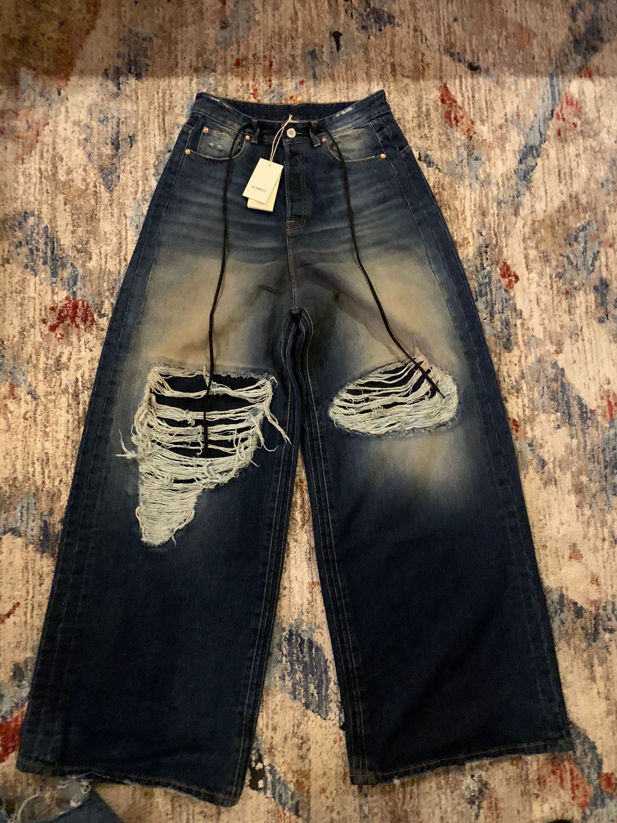 Pre-owned Vetements Patched Baggy Jeans In Blue