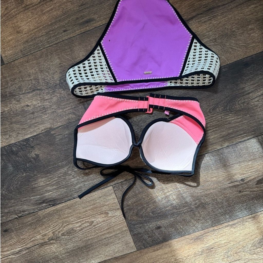 Victoria's Secret Victoria's Secret Purple and Black Bikini with Gold Details Size L / US 10 / IT 46 - 11 Thumbnail