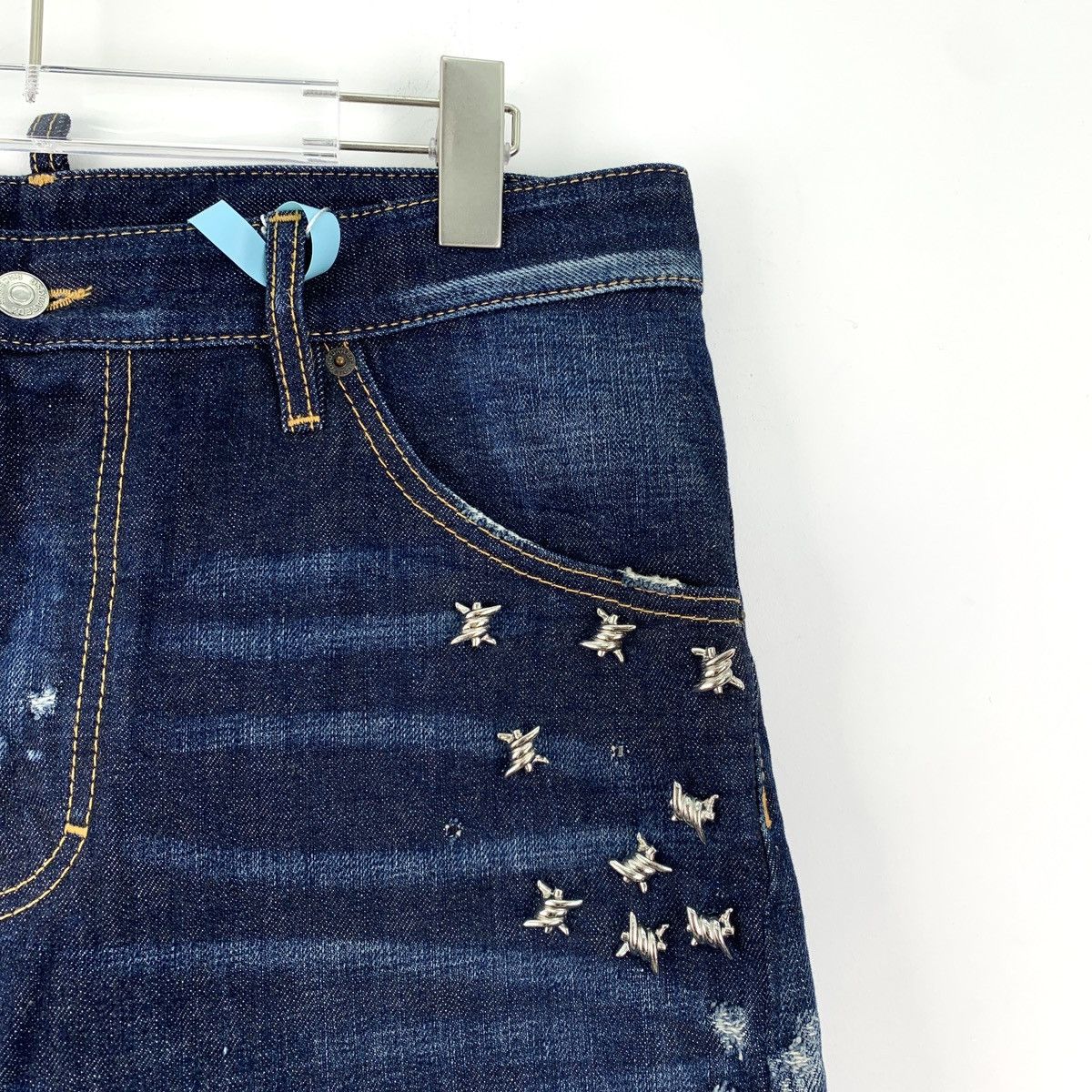 Dsquared2 Dsquared2 Dark Blue Studded Cotton Casual Denim Pants K26WX Size US 34 / EU 50 - 3 Thumbnail