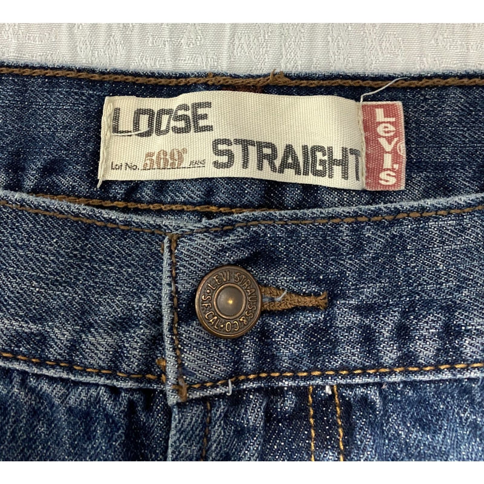 Levi's Levi's 569 Jeans Mens 38x29 Blue Wide-Leg Relaxed 5-Pocket Denim Cotton Button Zip Hemmed Whiskers Size US 38 / EU 54 - 3 Thumbnail