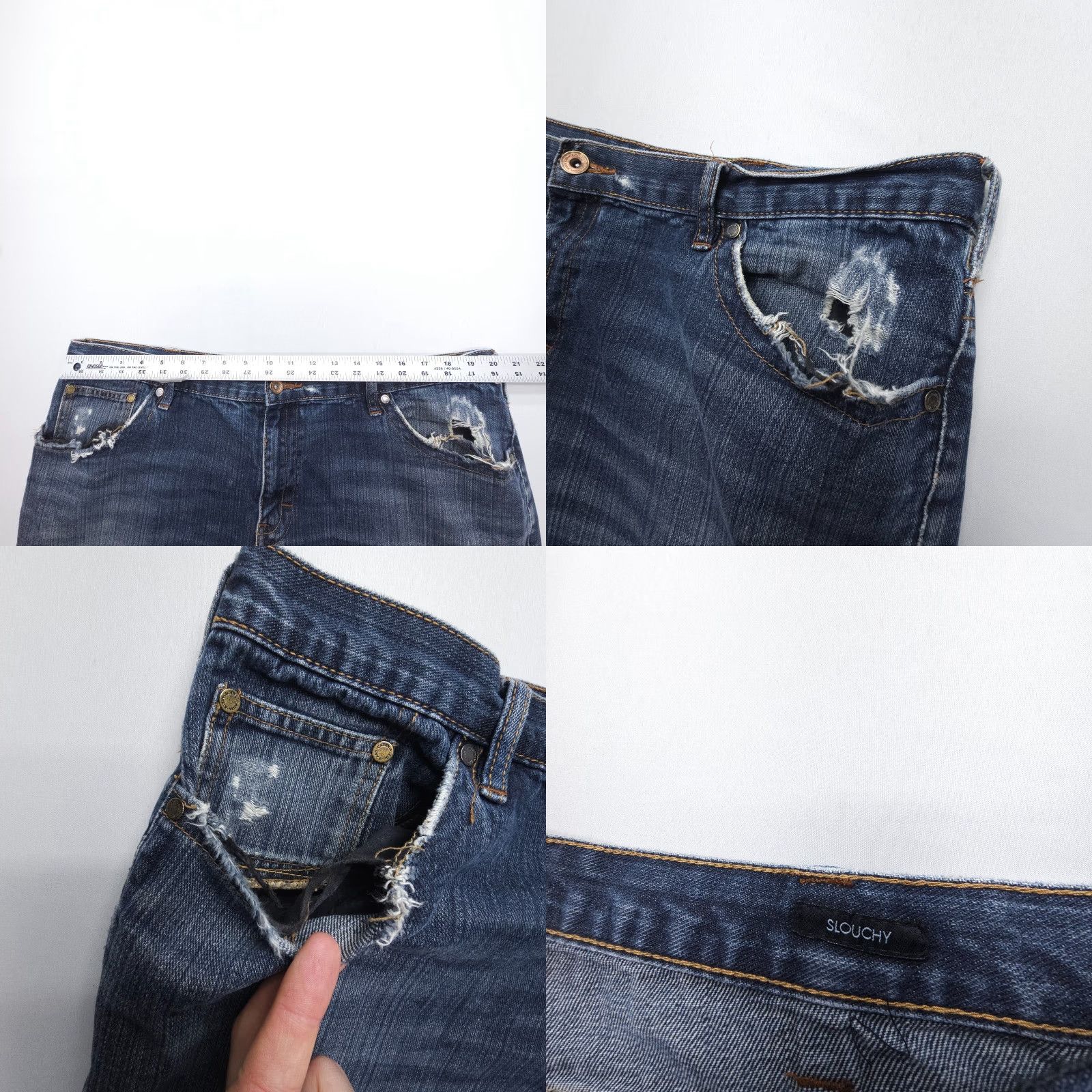 Calvin Klein VINTAGE Calvin Klein Slouchy Jeans Mens 40 x 31" Dark Distressed Worn-in Baggy Denim Jeans 90s American Size US 40 / EU 56 - 8 Thumbnail